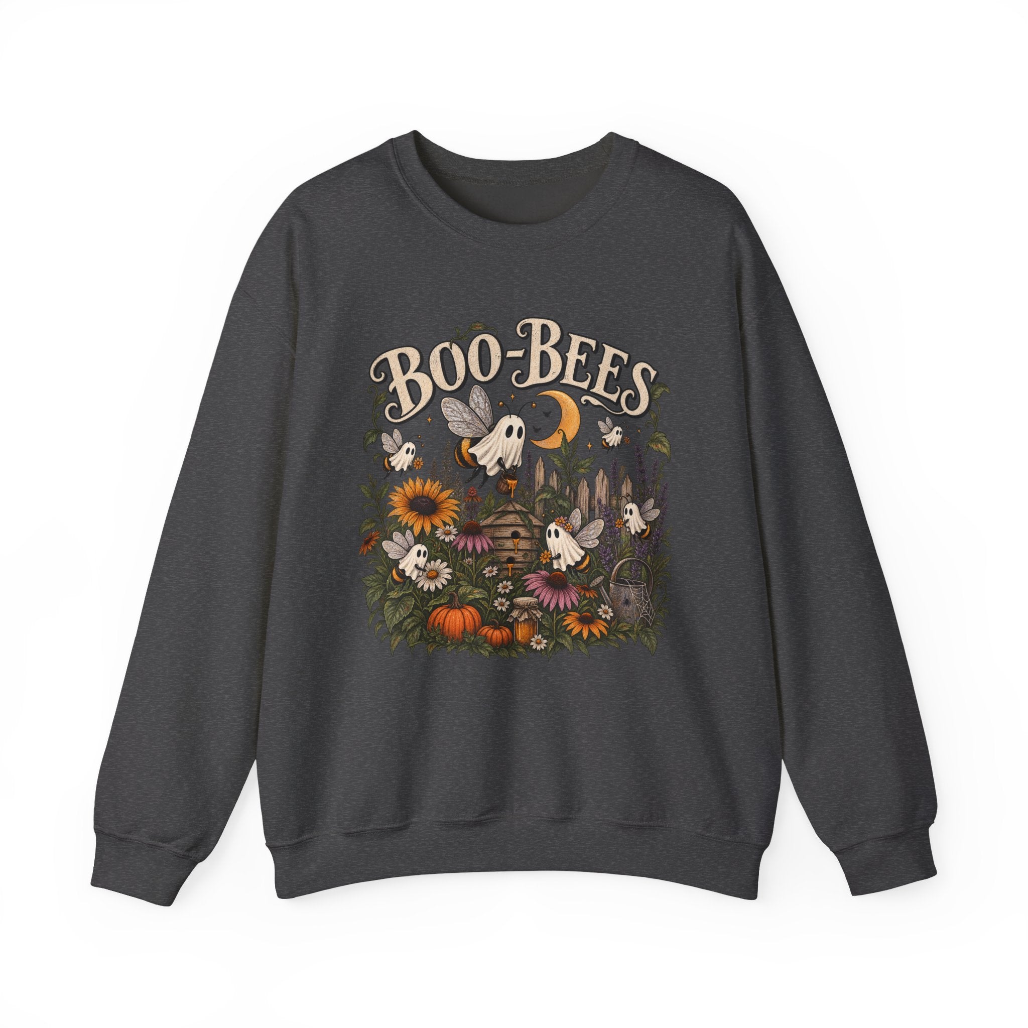 Boo-Bees Halloween Crewneck Sweatshirt — Cute Spooky Bees, Pumpkins & Sunflowers Fall Pullover