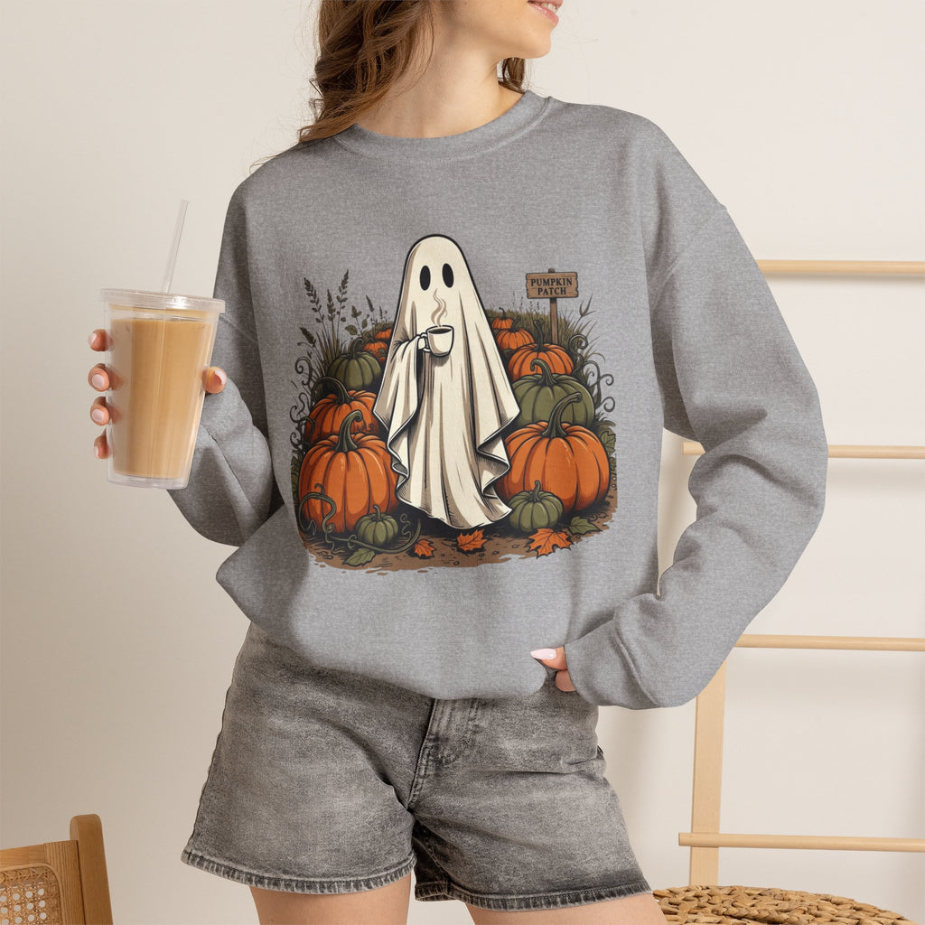 Halloween Ghost in Pumpkin Patch Crewneck Sweatshirt