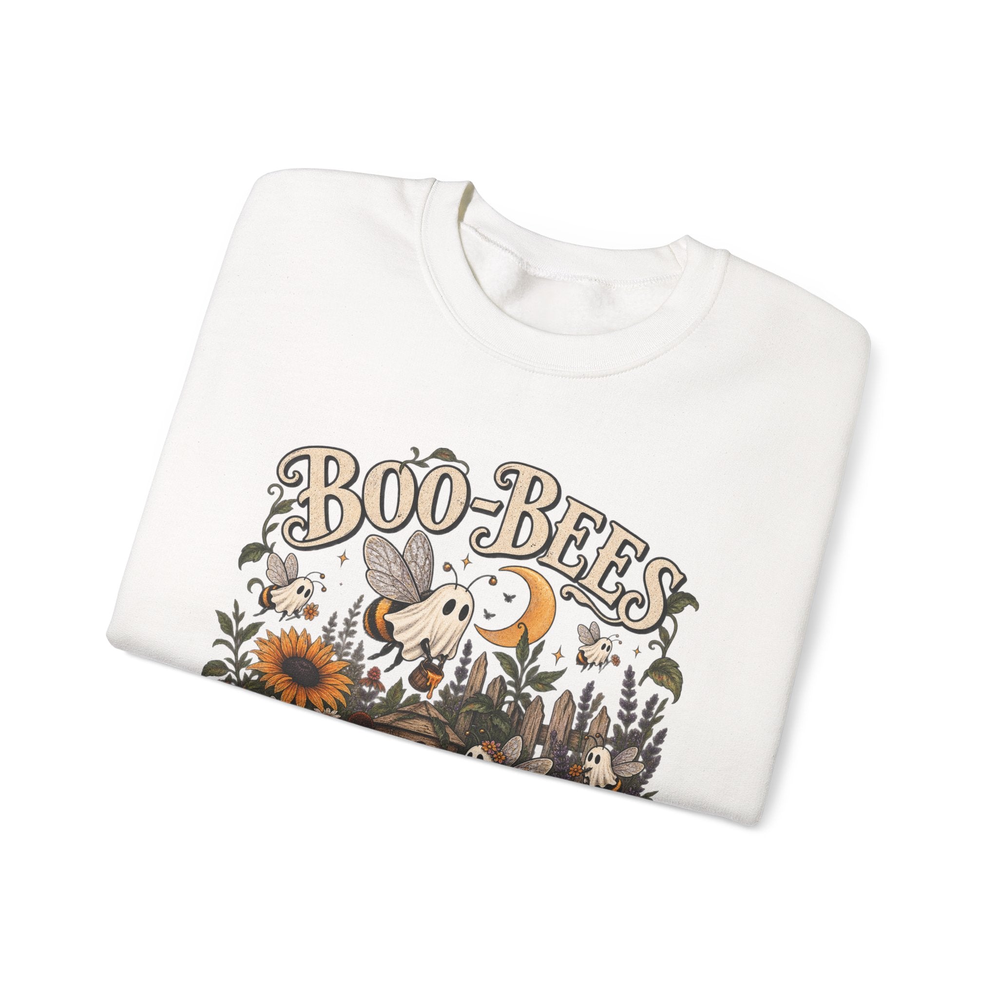 Boo-Bees Halloween Crewneck Sweatshirt — Cute Spooky Bees, Pumpkins & Sunflowers Fall Pullover