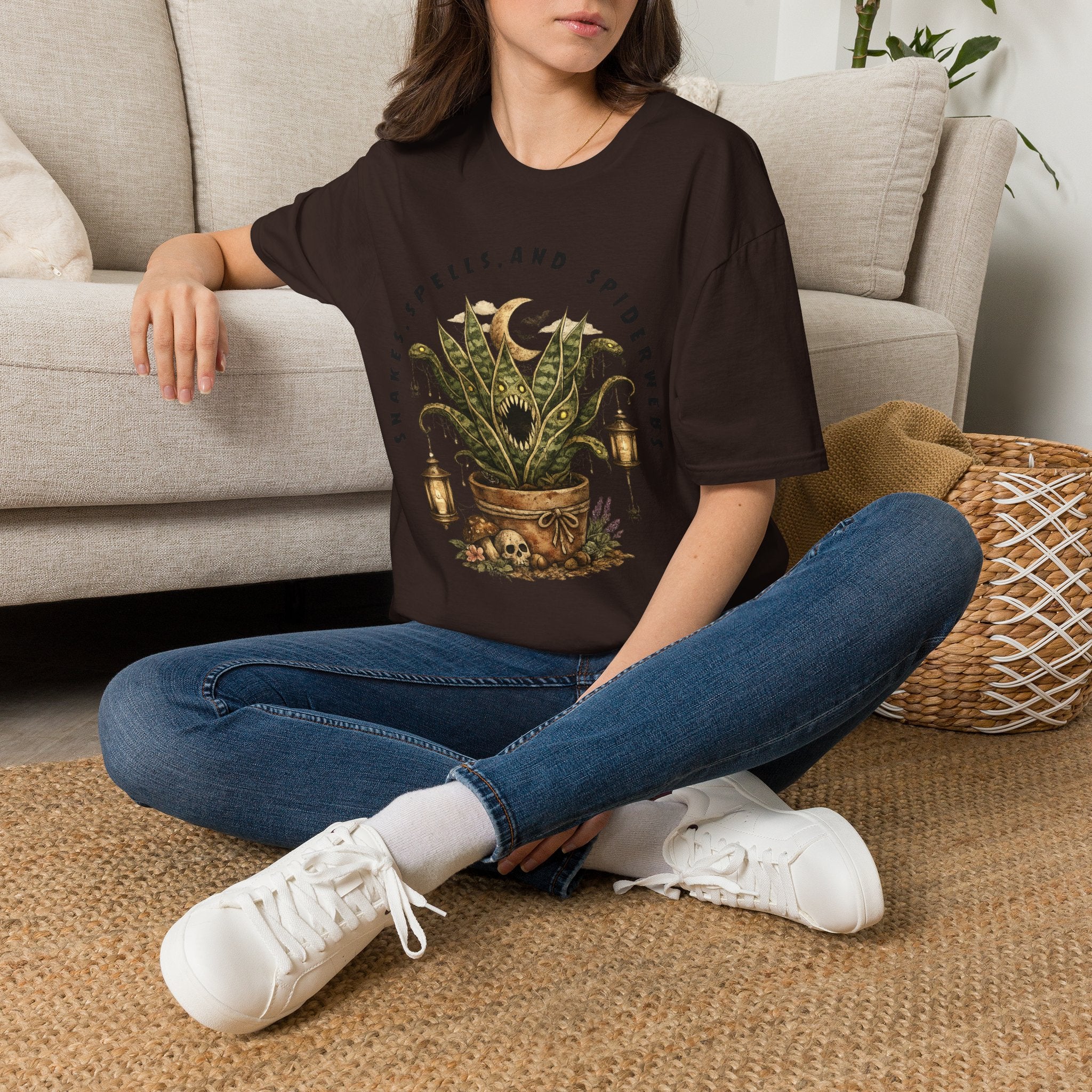 Witchy Houseplant Tee — "Snakes, Spells, and Spiderwebs" Graphic T-Shirt