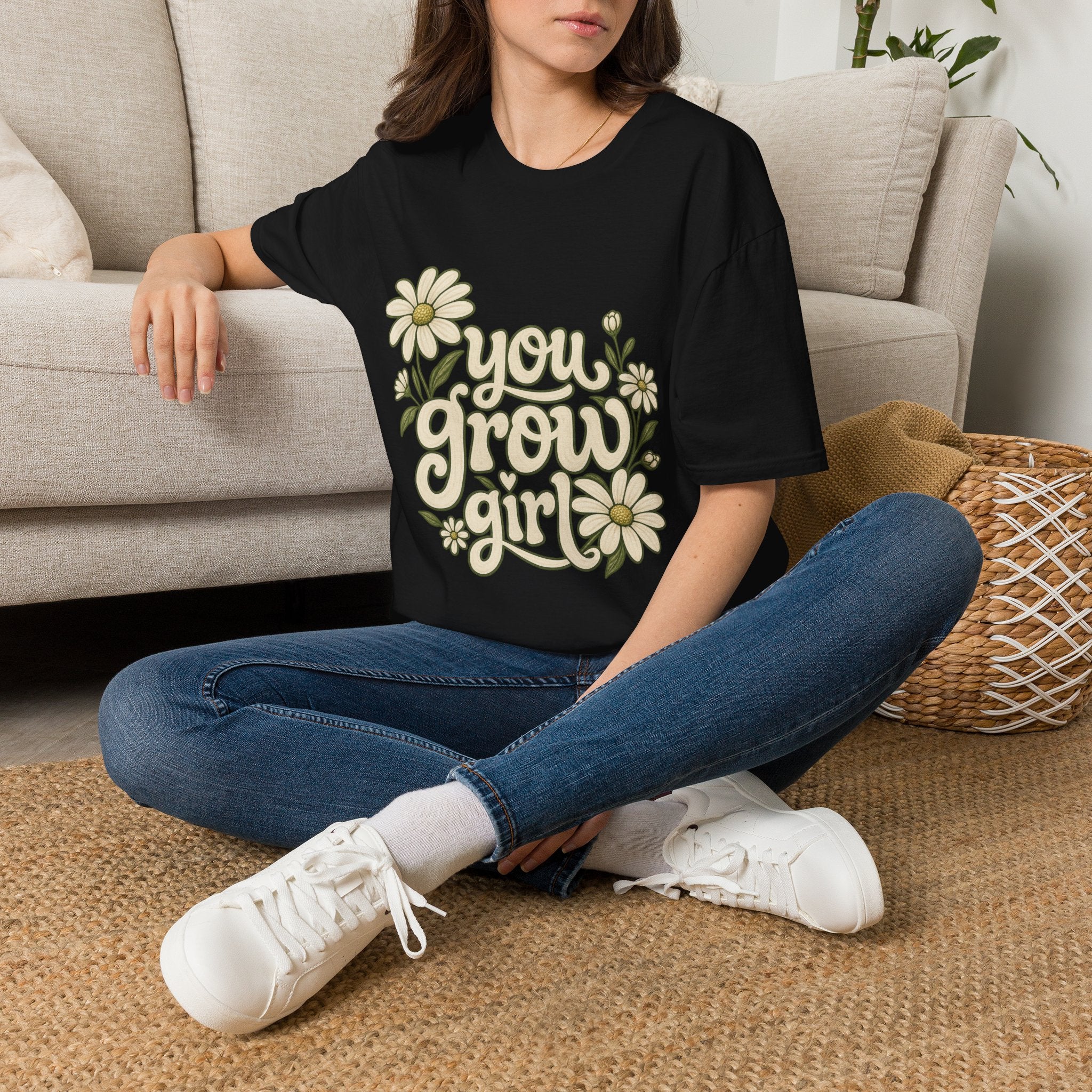 You Grow Girl Daisy T-Shirt — Retro Floral Positive Message Tee