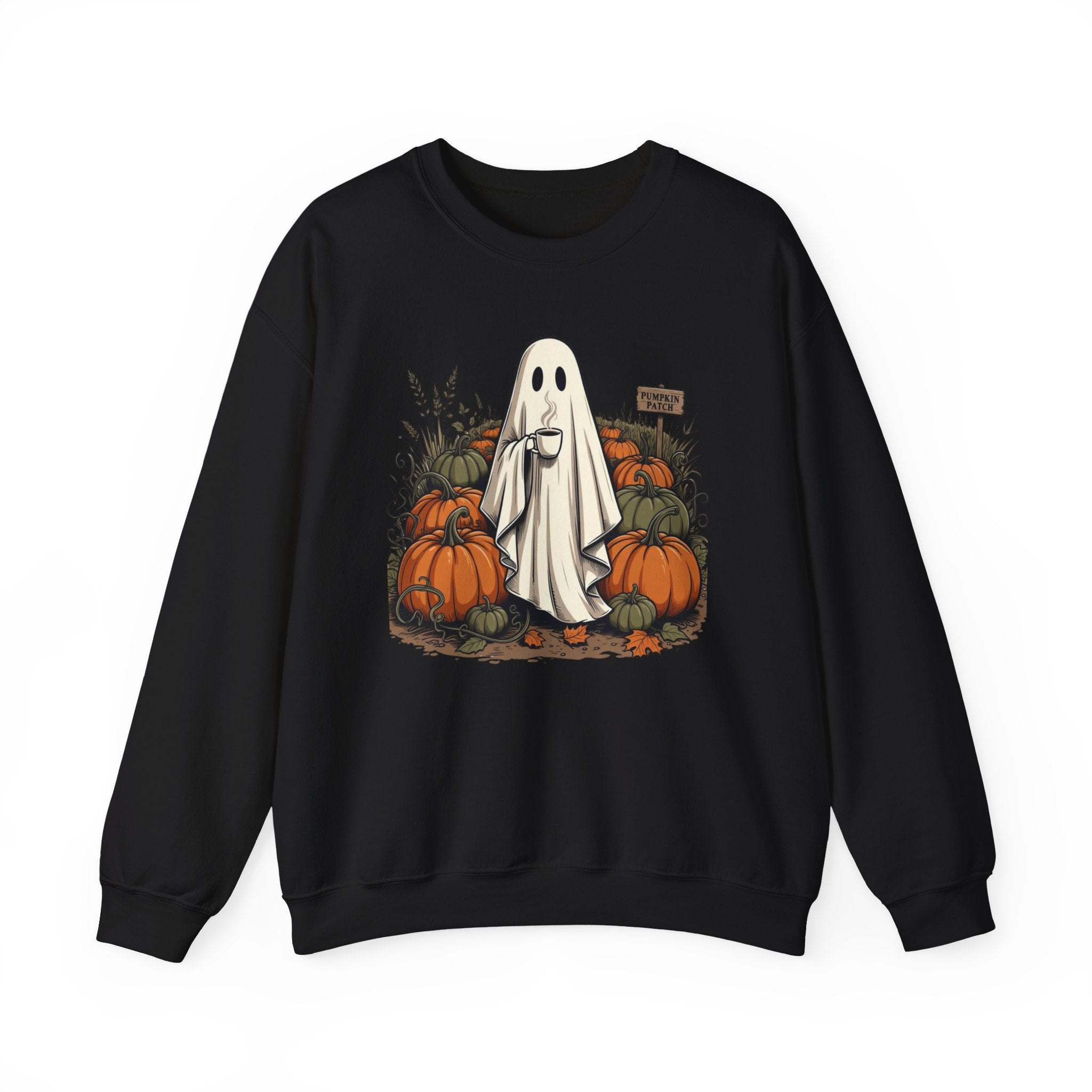 Halloween Ghost in Pumpkin Patch Crewneck Sweatshirt