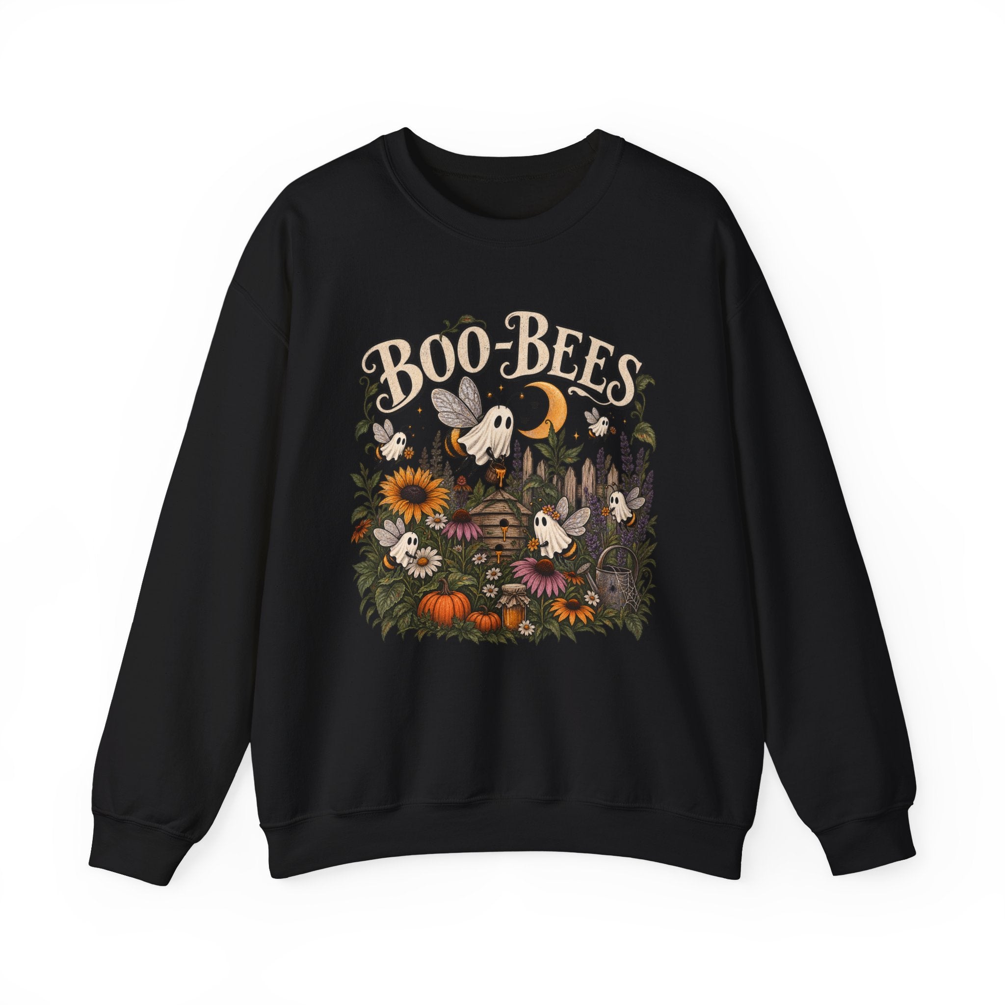 Boo-Bees Halloween Crewneck Sweatshirt — Cute Spooky Bees, Pumpkins & Sunflowers Fall Pullover
