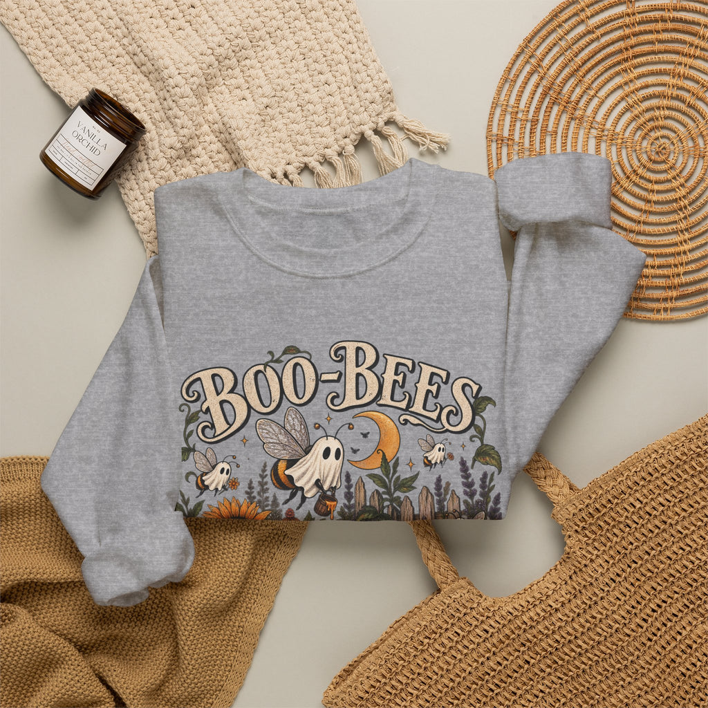 Boo-Bees Halloween Crewneck Sweatshirt — Cute Spooky Bees, Pumpkins & Sunflowers Fall Pullover