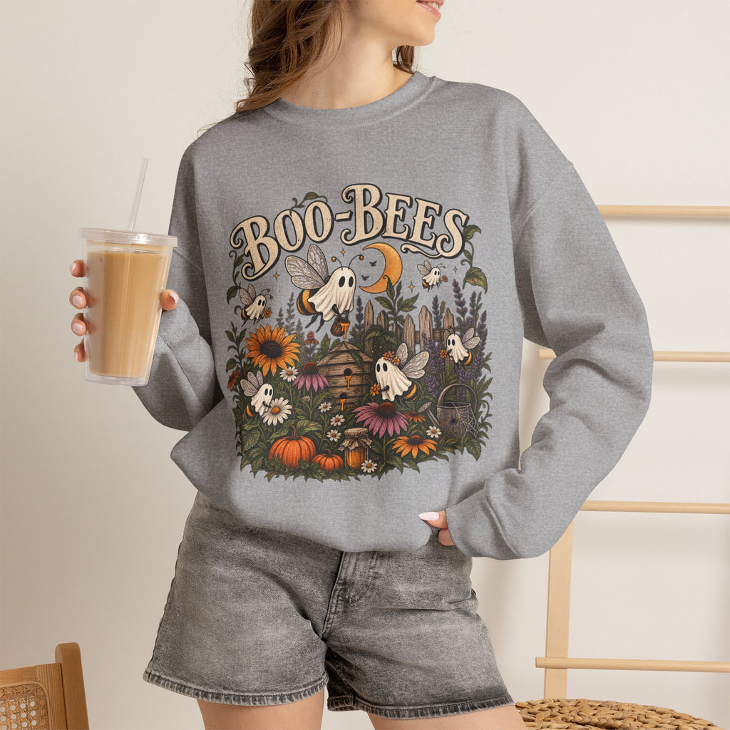 Boo-Bees Halloween Crewneck Sweatshirt — Cute Spooky Bees, Pumpkins & Sunflowers Fall Pullover