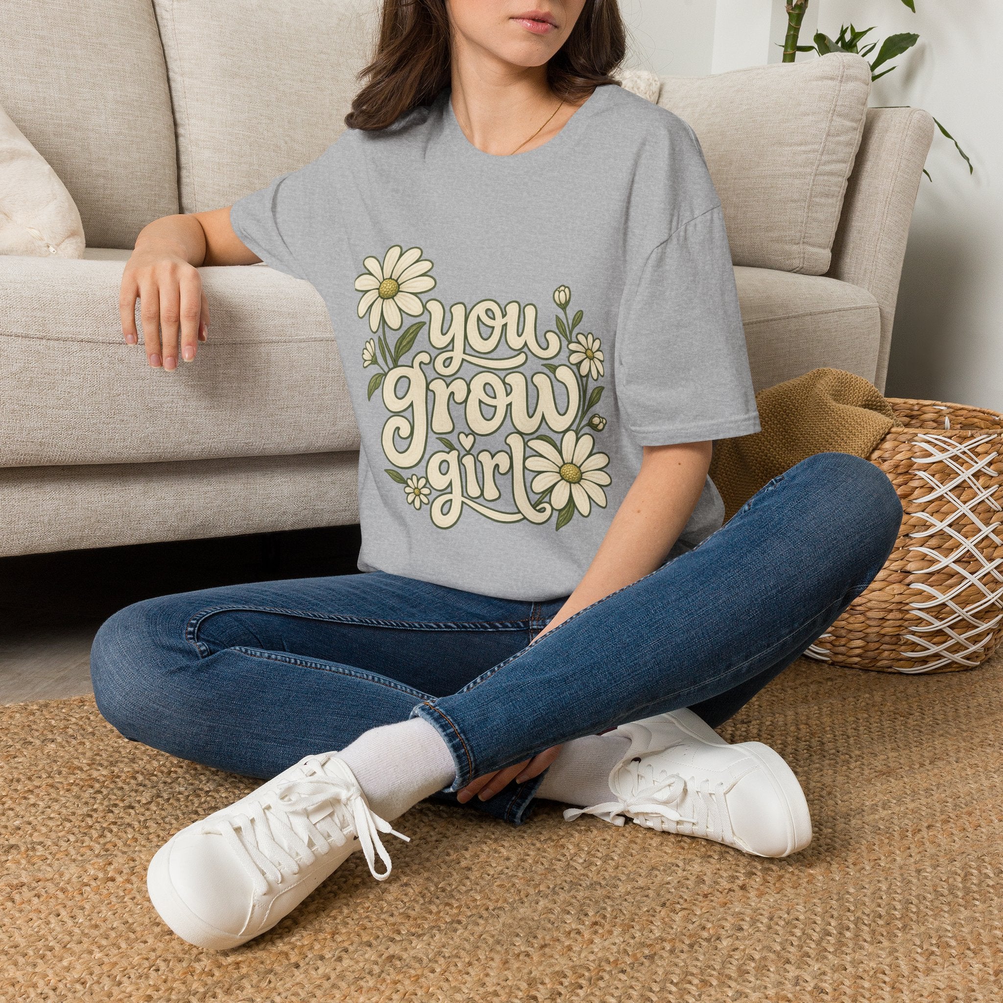 You Grow Girl Daisy T-Shirt — Retro Floral Positive Message Tee