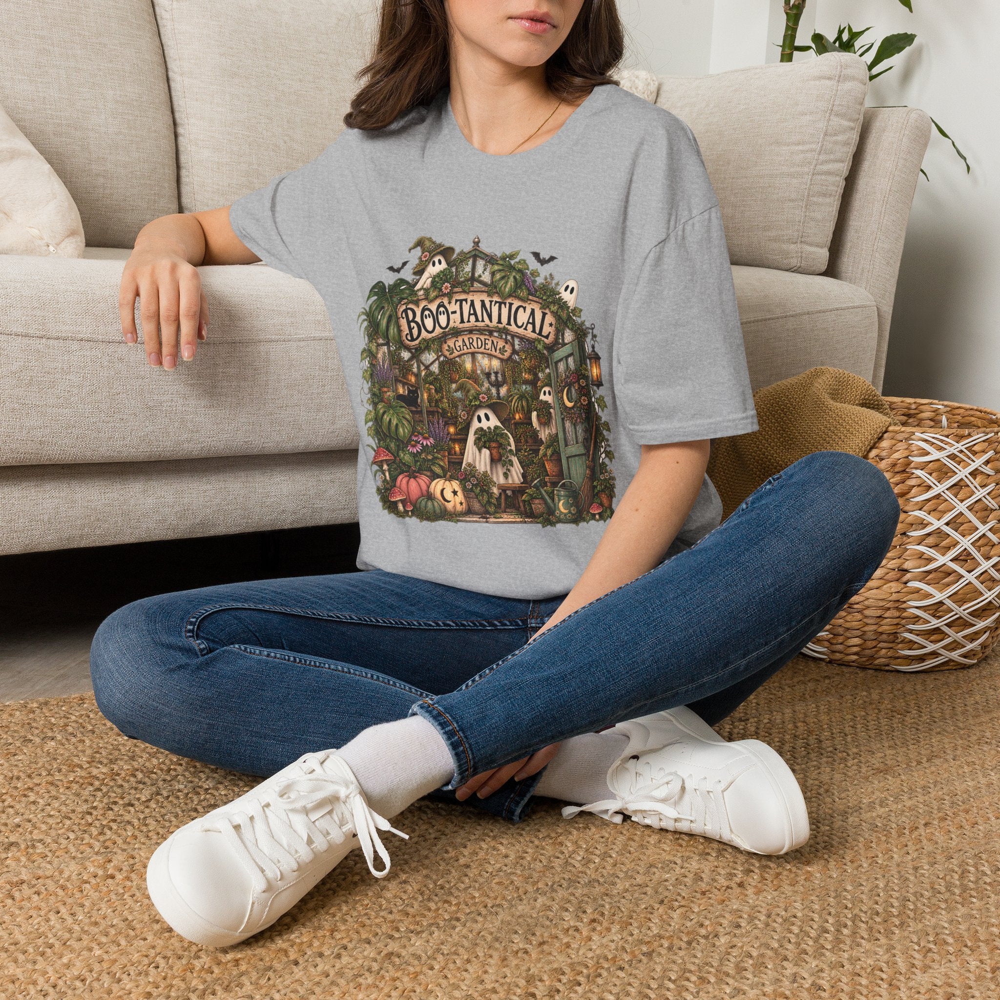 Boo-tanical Garden T-Shirt — Cute Halloween Ghosts & Haunted Greenhouse Tee