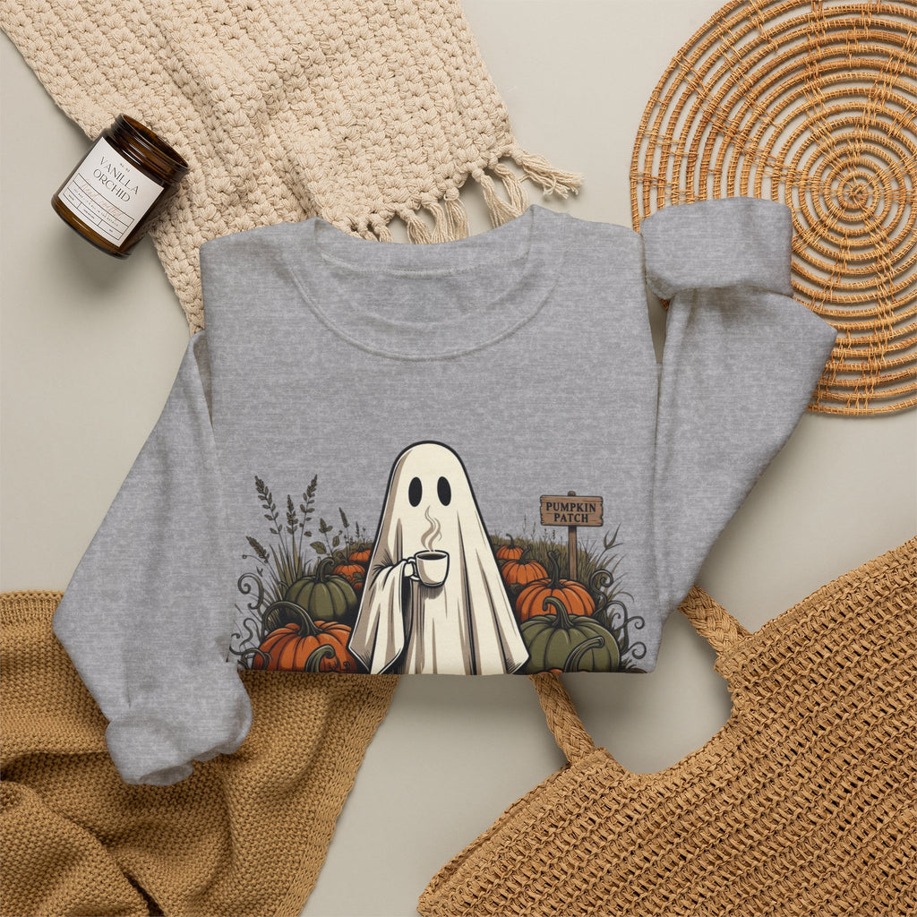 Halloween Ghost in Pumpkin Patch Crewneck Sweatshirt
