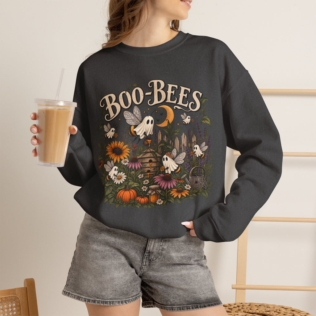 Boo-Bees Halloween Crewneck Sweatshirt — Cute Spooky Bees, Pumpkins & Sunflowers Fall Pullover