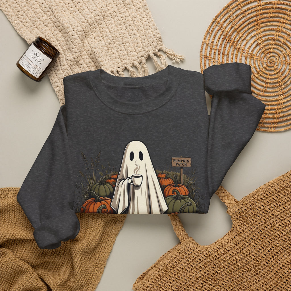 Halloween Ghost in Pumpkin Patch Crewneck Sweatshirt
