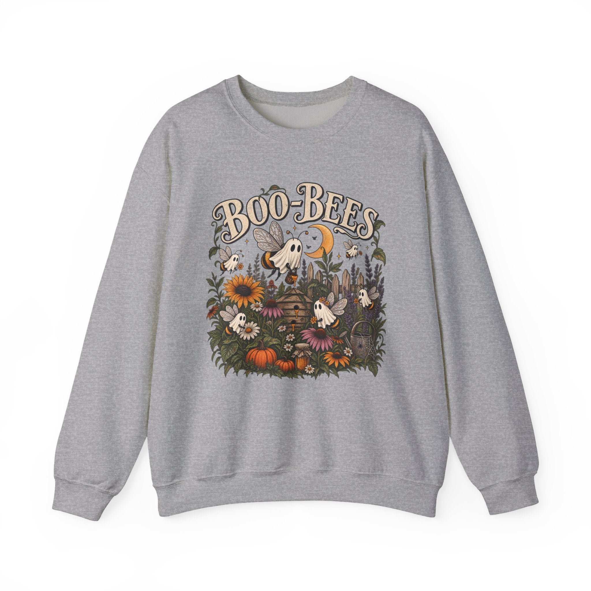 Boo-Bees Halloween Crewneck Sweatshirt — Cute Spooky Bees, Pumpkins & Sunflowers Fall Pullover