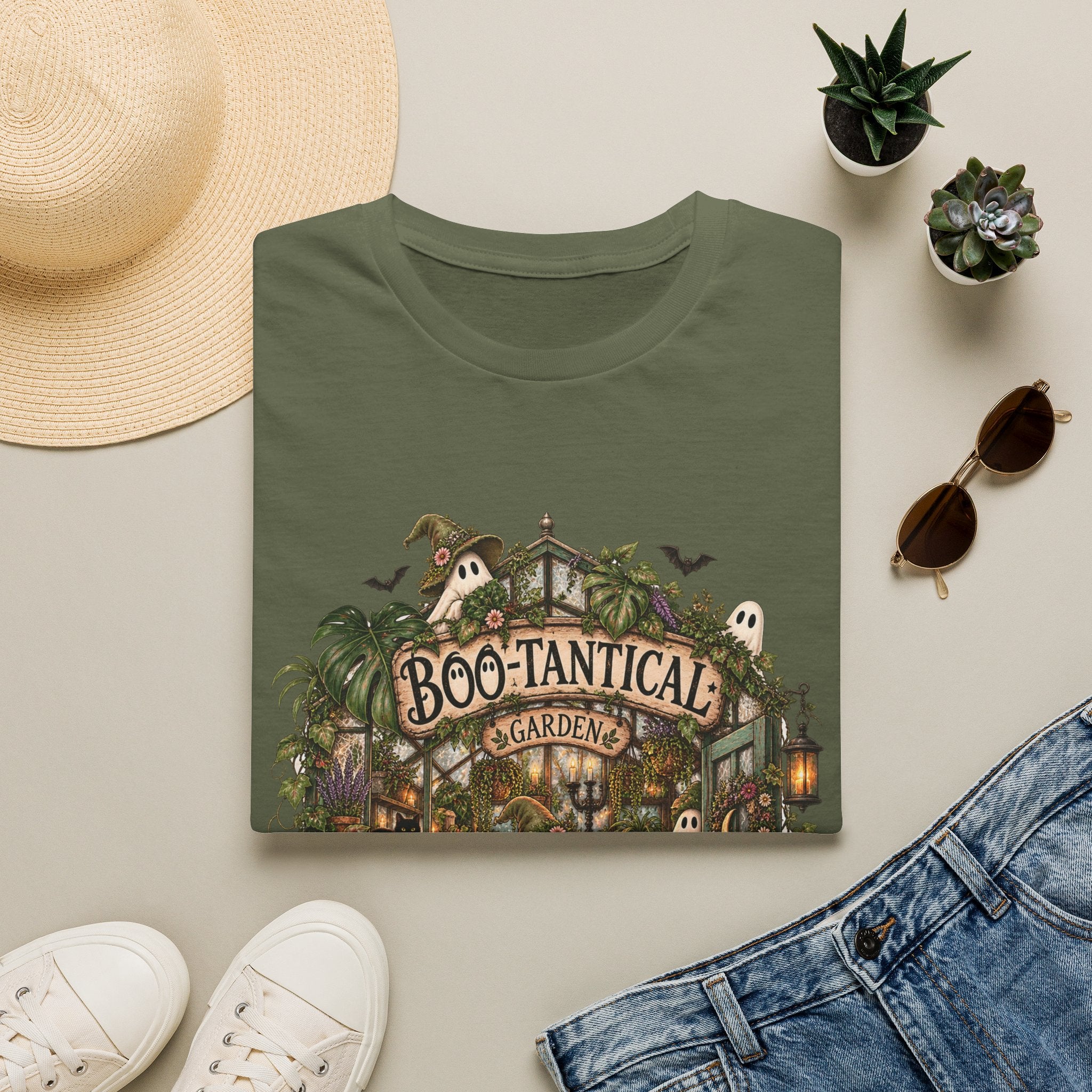 Boo-tanical Garden T-Shirt — Cute Halloween Ghosts & Haunted Greenhouse Tee