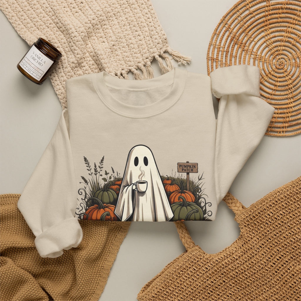 Halloween Ghost in Pumpkin Patch Crewneck Sweatshirt