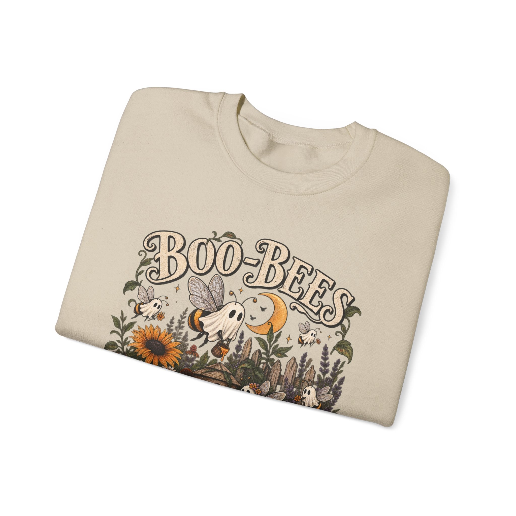 Boo-Bees Halloween Crewneck Sweatshirt — Cute Spooky Bees, Pumpkins & Sunflowers Fall Pullover