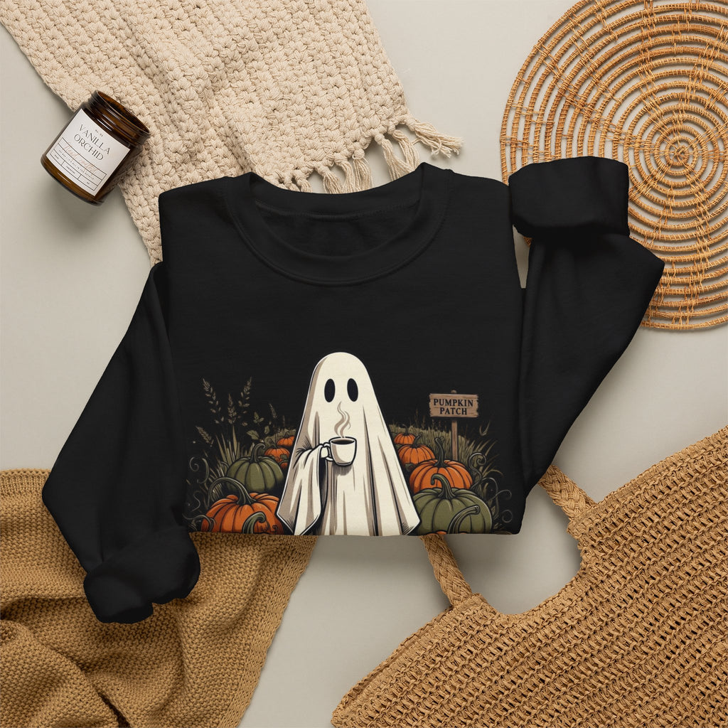 Halloween Ghost in Pumpkin Patch Crewneck Sweatshirt