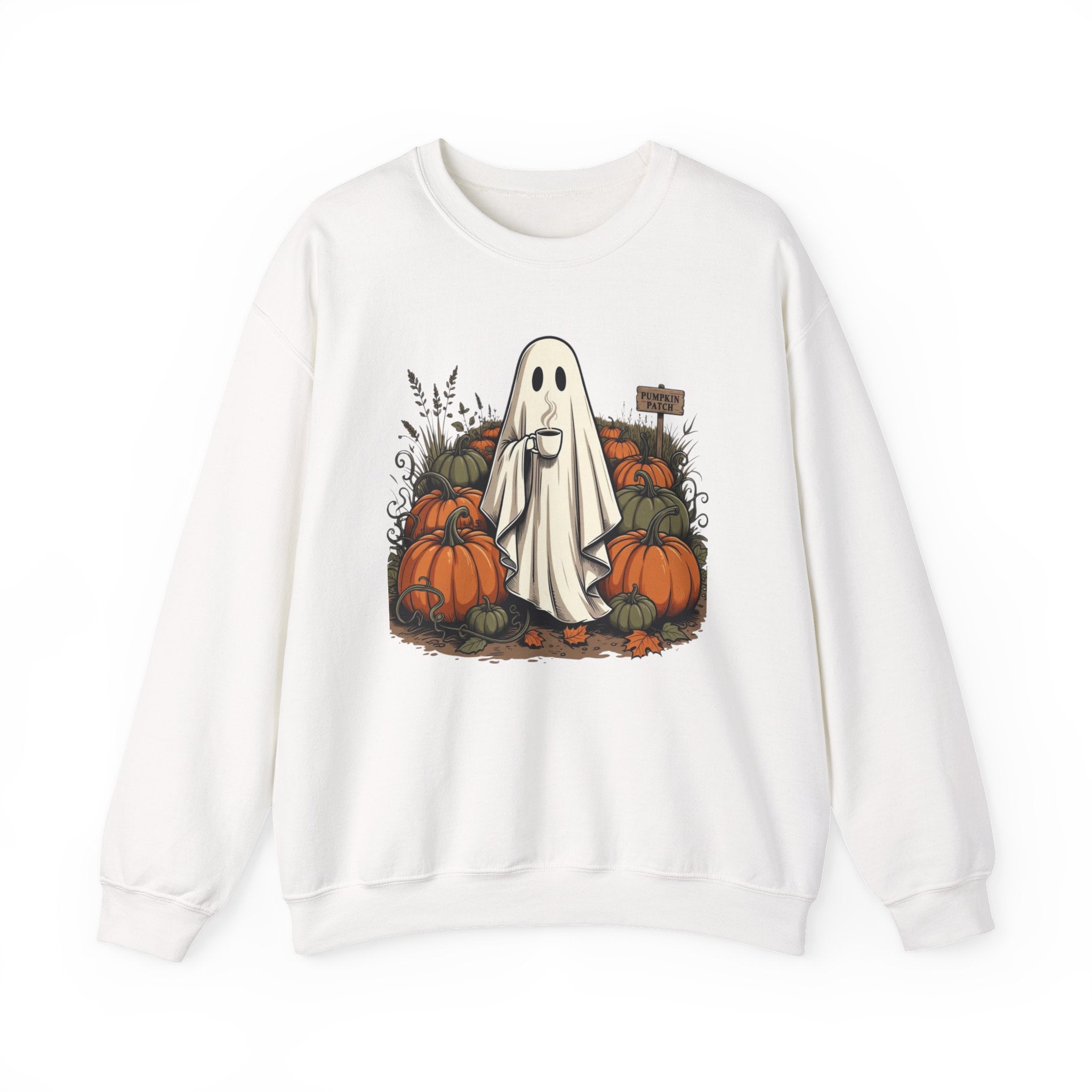 Halloween Ghost in Pumpkin Patch Crewneck Sweatshirt