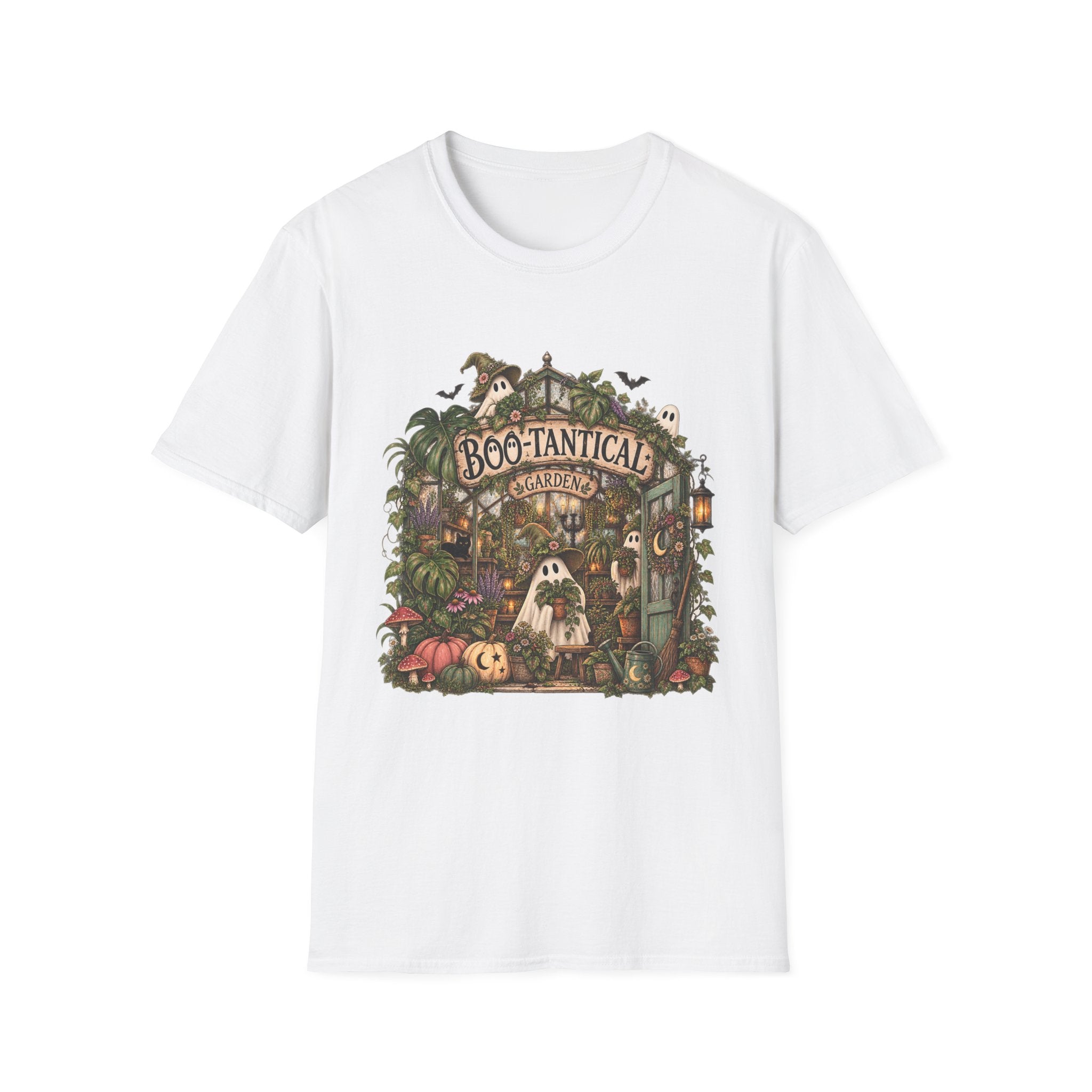 Boo-tanical Garden T-Shirt — Cute Halloween Ghosts & Haunted Greenhouse Tee
