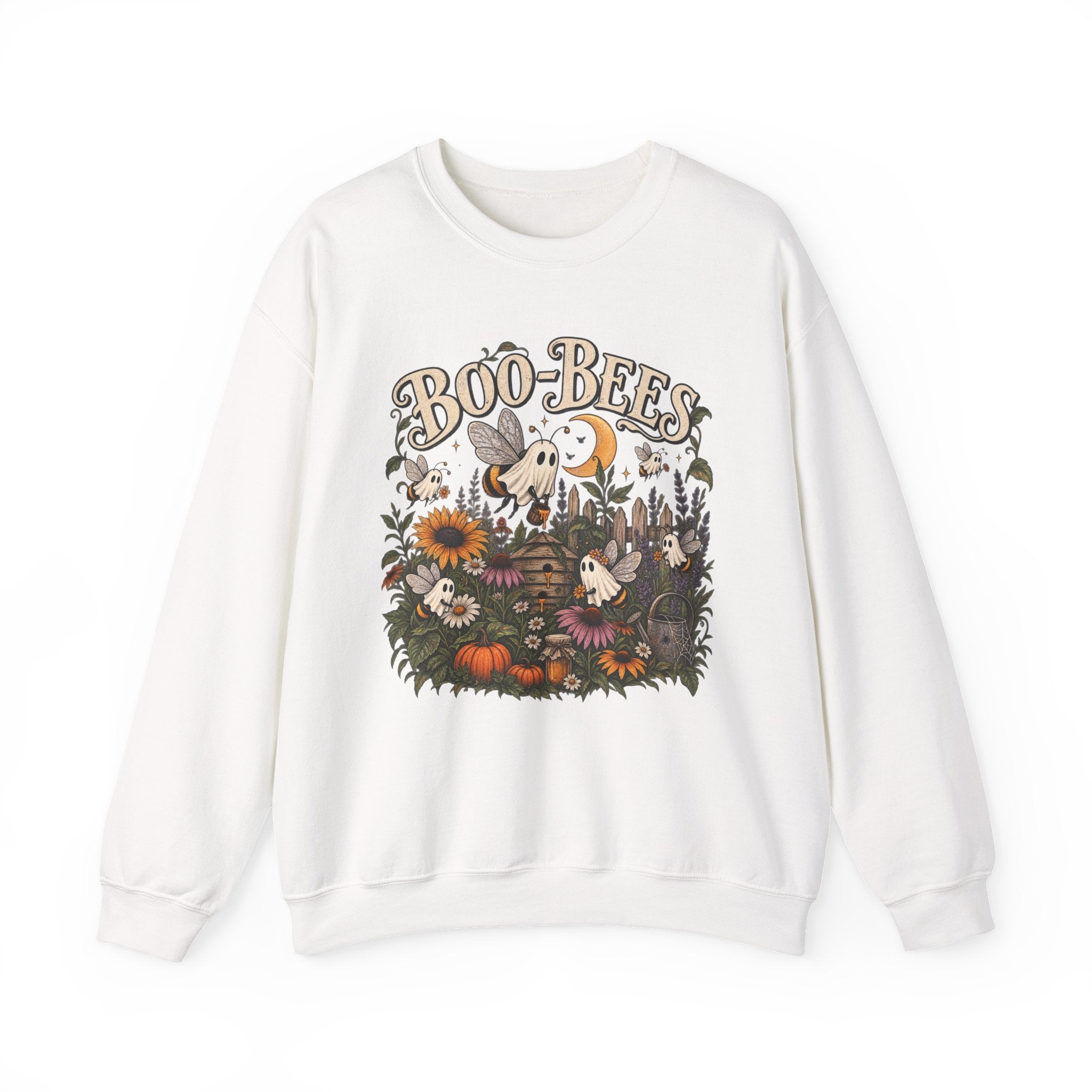 Boo-Bees Halloween Crewneck Sweatshirt — Cute Spooky Bees, Pumpkins & Sunflowers Fall Pullover