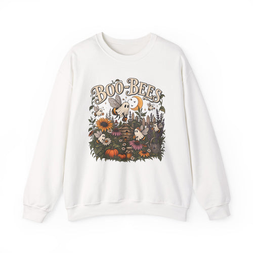 Boo-Bees Halloween Crewneck Sweatshirt — Cute Spooky Bees, Pumpkins & Sunflowers Fall Pullover