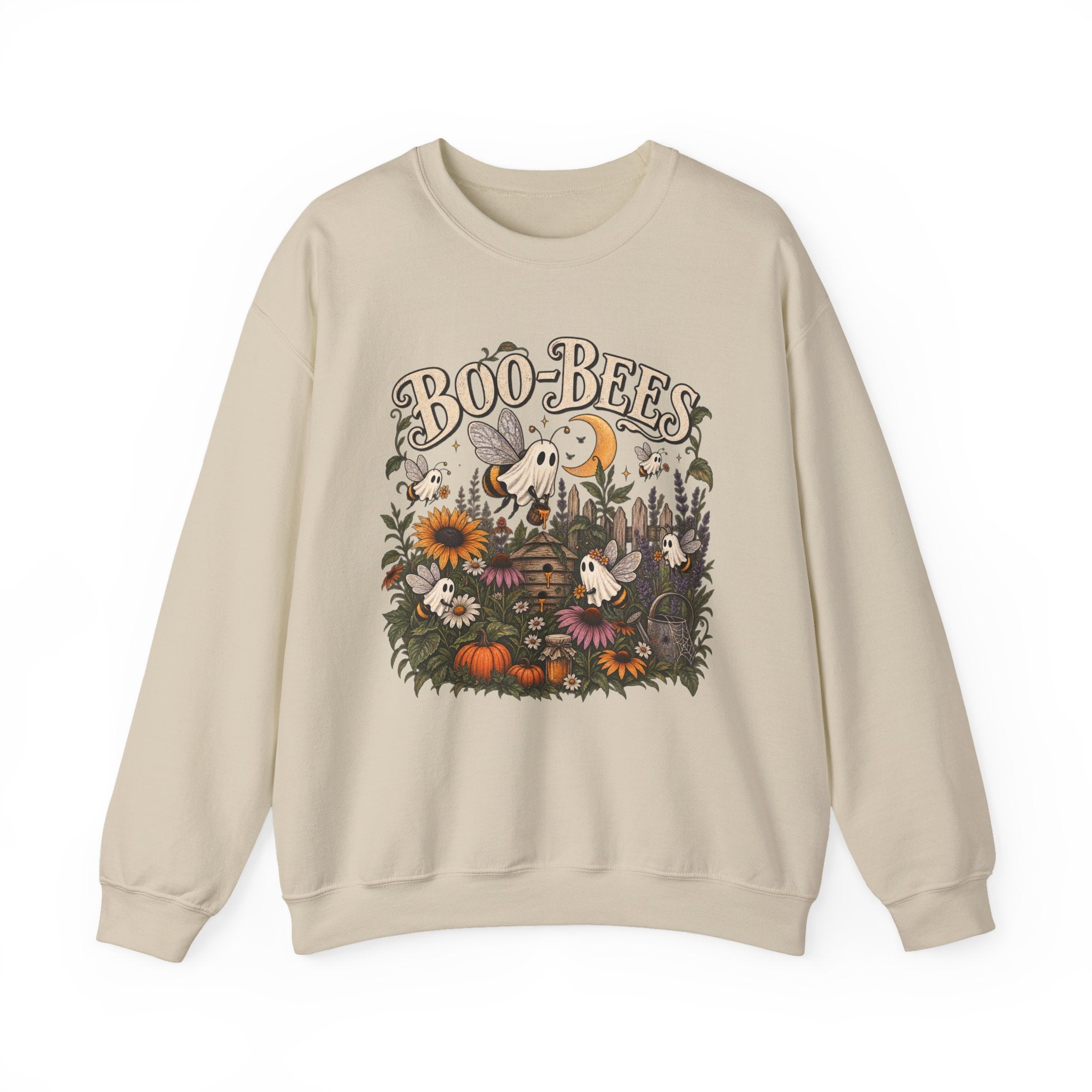Boo-Bees Halloween Crewneck Sweatshirt — Cute Spooky Bees, Pumpkins & Sunflowers Fall Pullover