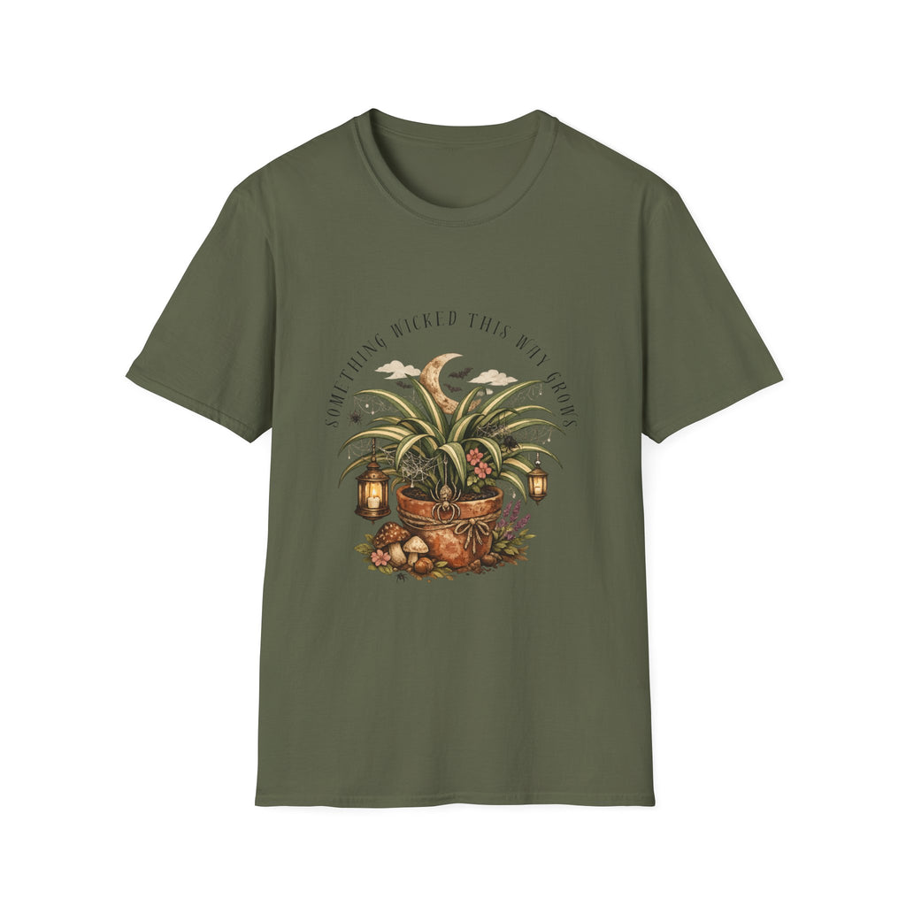 Plant Lover T-Shirt — "Something Wicked This Way Grows" Botanical Moon Graphic Tee
