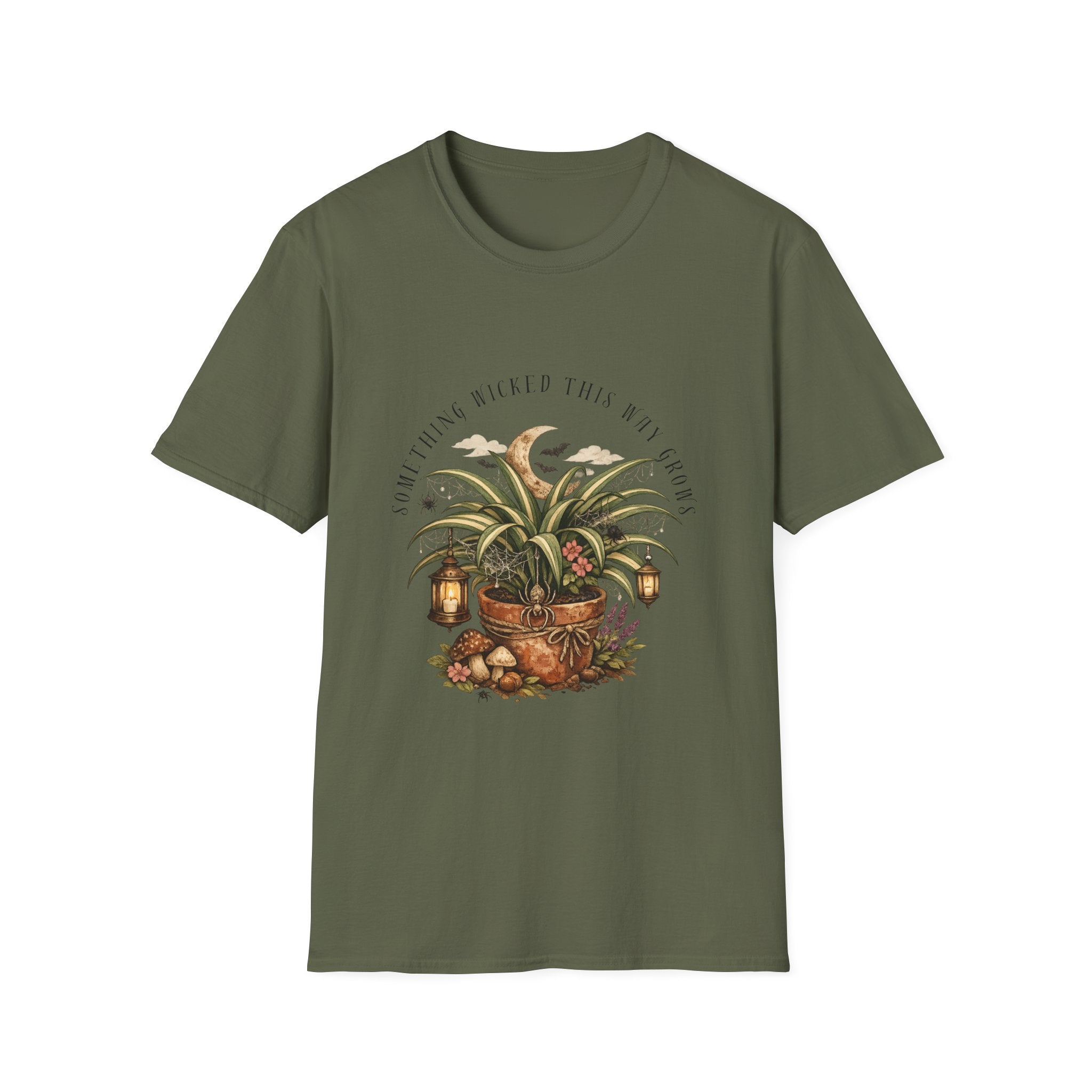 Plant Lover T-Shirt — "Something Wicked This Way Grows" Botanical Moon Graphic Tee