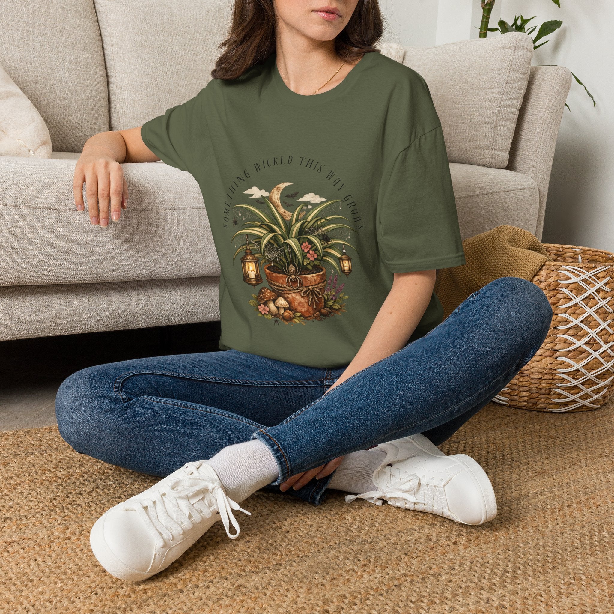Plant Lover T-Shirt — "Something Wicked This Way Grows" Botanical Moon Graphic Tee