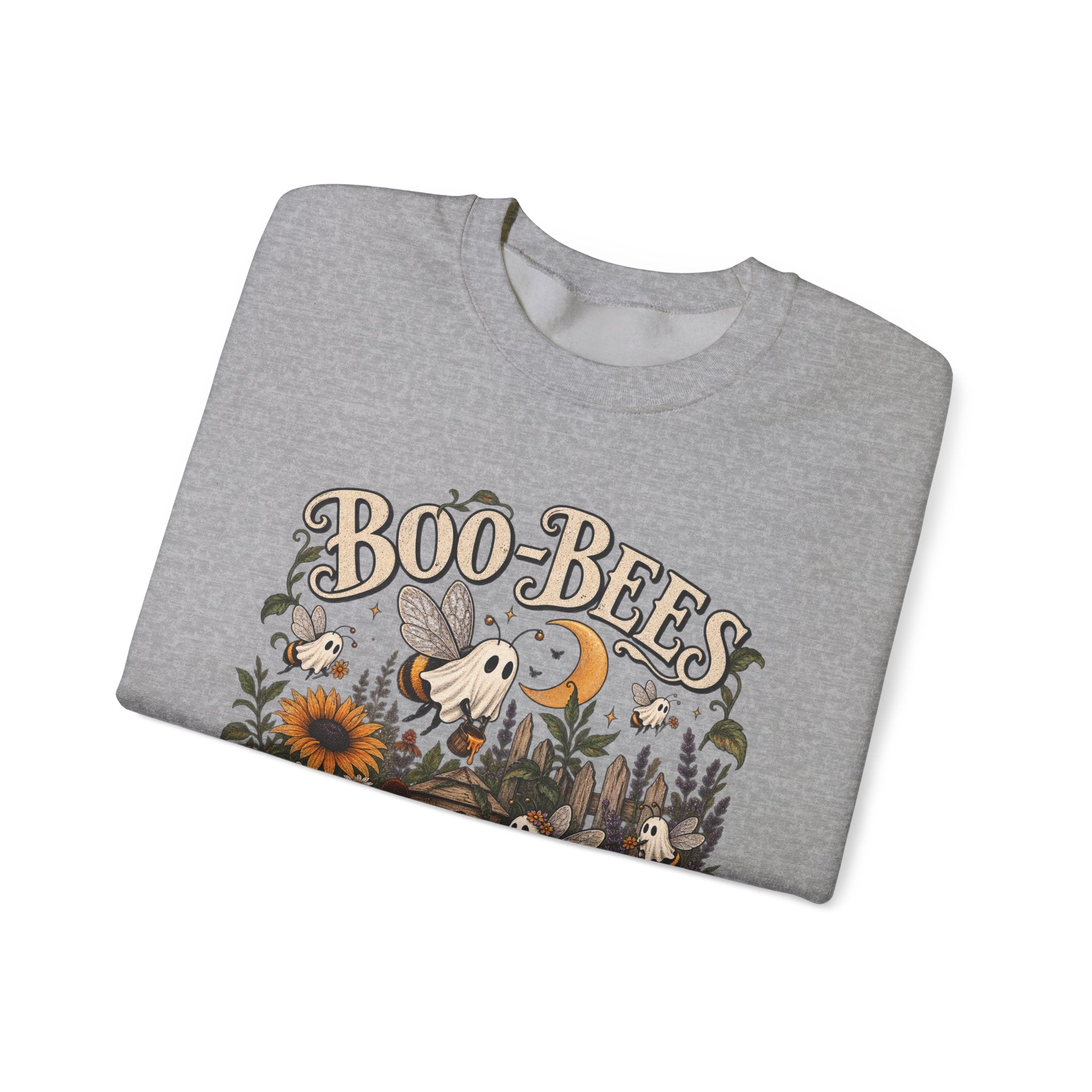 Boo-Bees Halloween Crewneck Sweatshirt — Cute Spooky Bees, Pumpkins & Sunflowers Fall Pullover