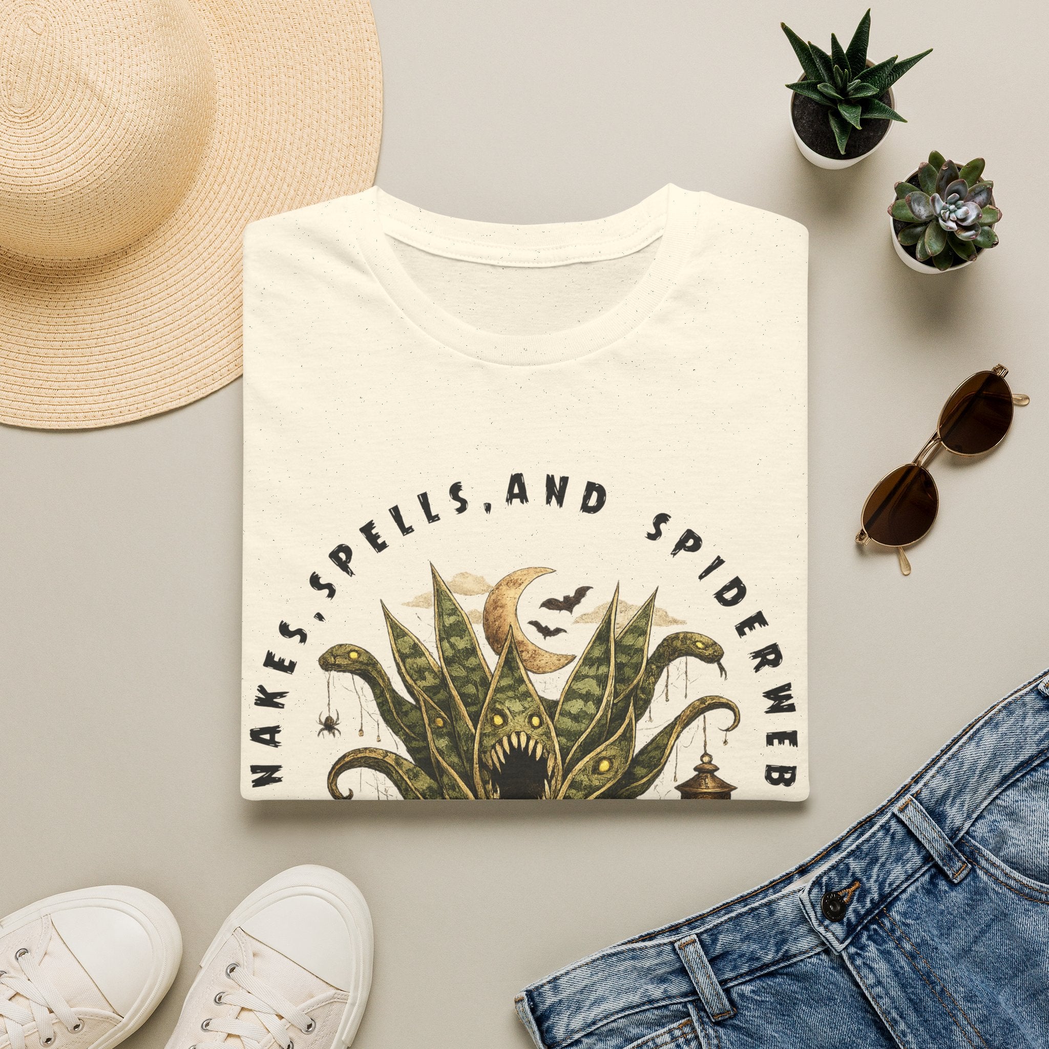 Witchy Houseplant Tee — "Snakes, Spells, and Spiderwebs" Graphic T-Shirt