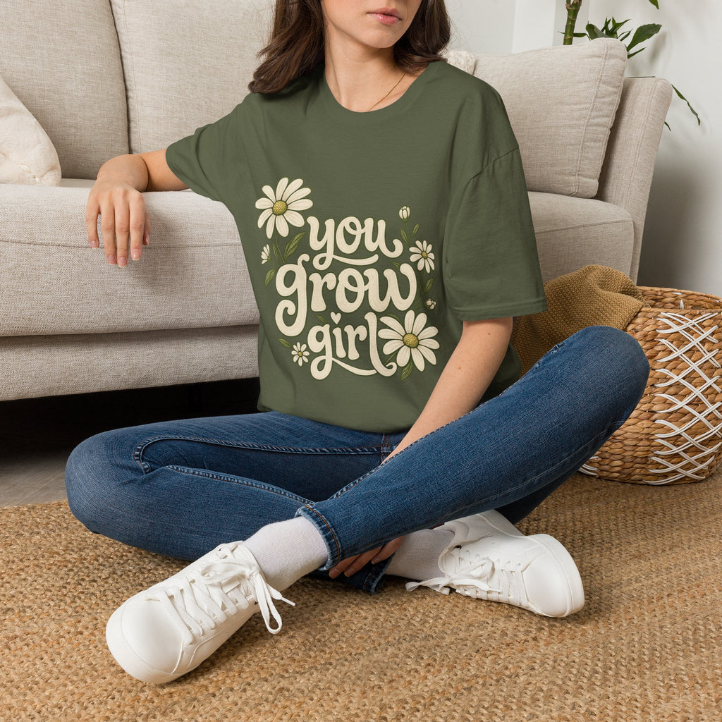 You Grow Girl Daisy T-Shirt — Retro Floral Positive Message Tee