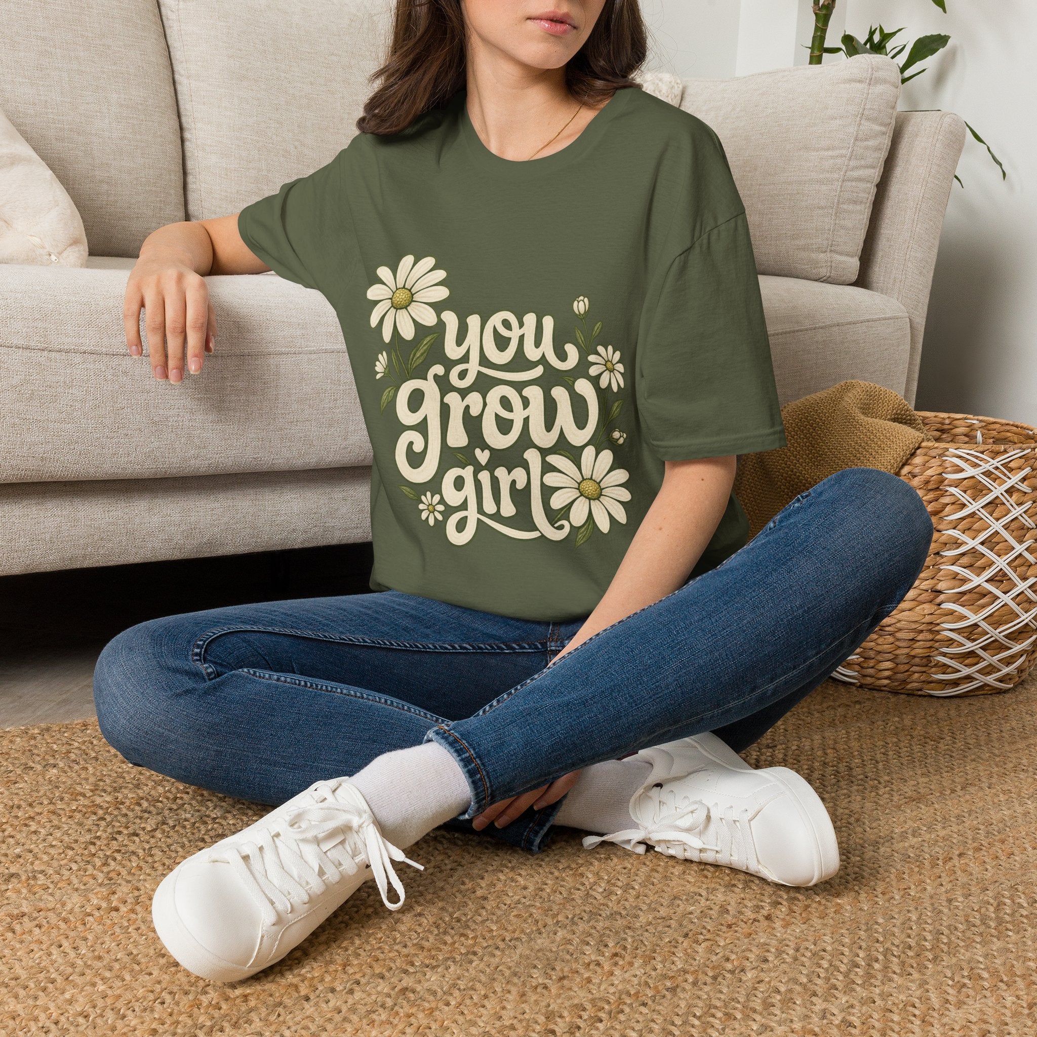 You Grow Girl Daisy T-Shirt — Retro Floral Positive Message Tee