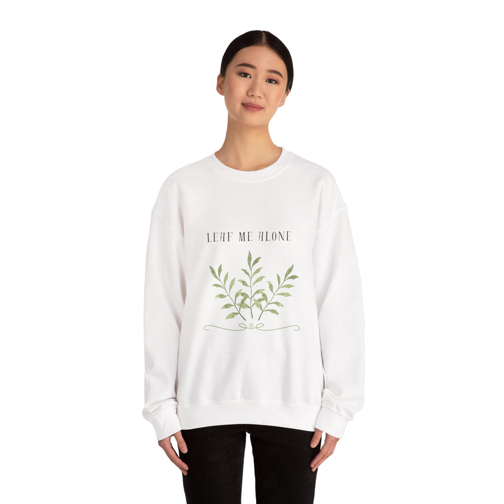 Crewneck Sweatshirt – 'Leaf Me Alone' Minimal Botanical Graphic