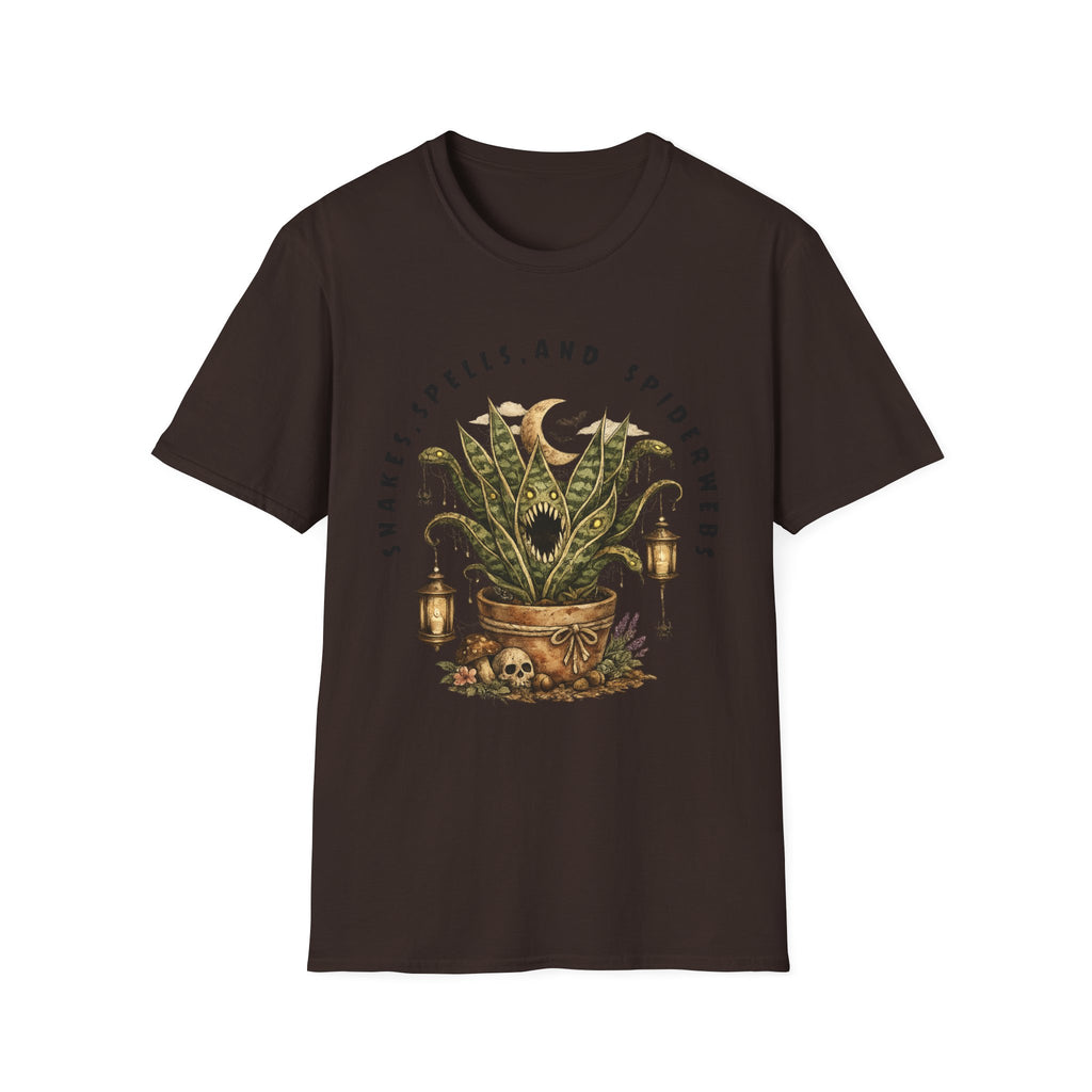 Witchy Houseplant Tee — "Snakes, Spells, and Spiderwebs" Graphic T-Shirt