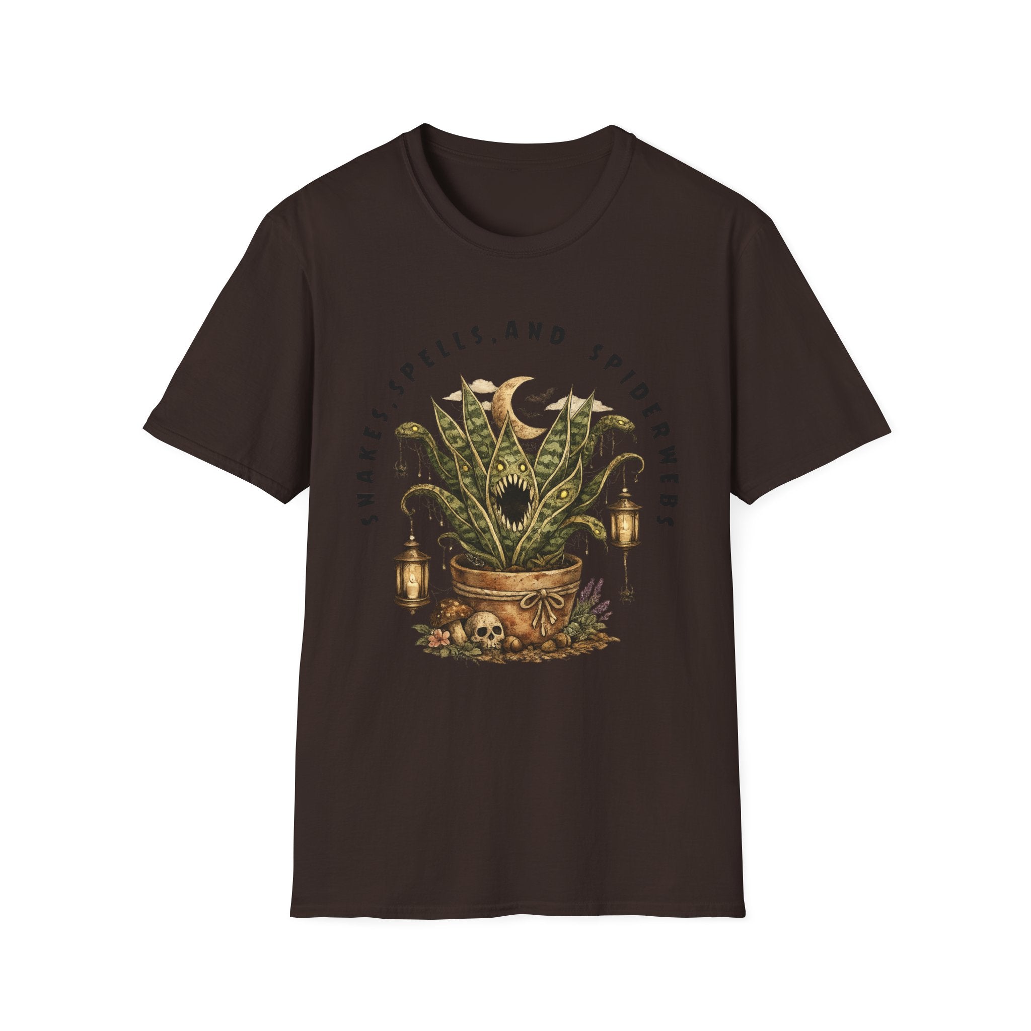 Witchy Houseplant Tee — "Snakes, Spells, and Spiderwebs" Graphic T-Shirt