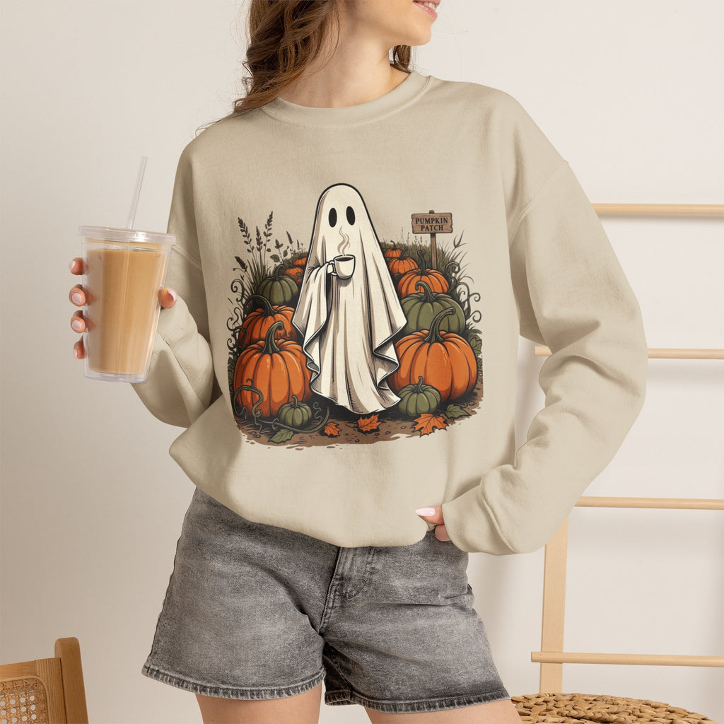 Halloween Ghost in Pumpkin Patch Crewneck Sweatshirt
