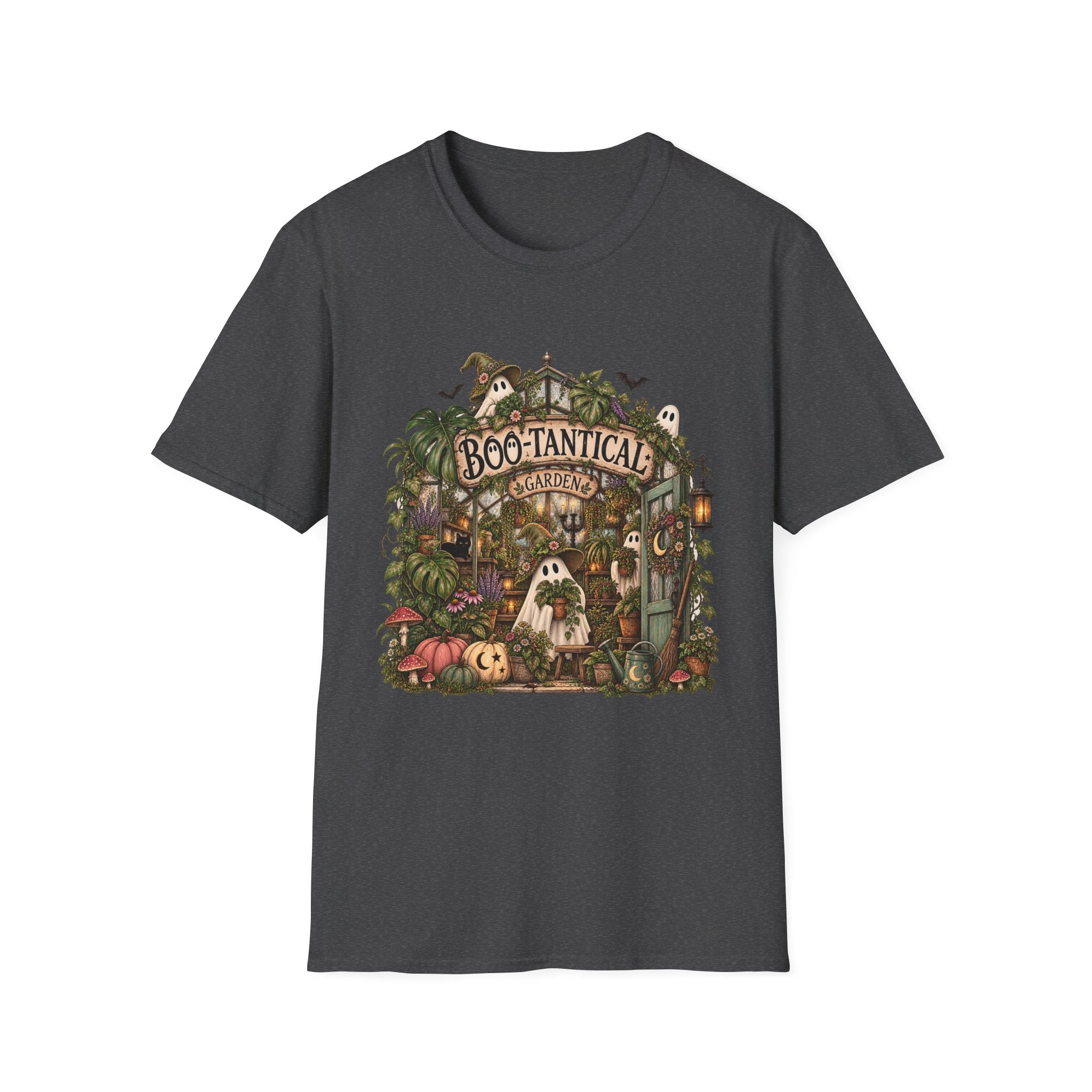 Boo-tanical Garden T-Shirt — Cute Halloween Ghosts & Haunted Greenhouse Tee