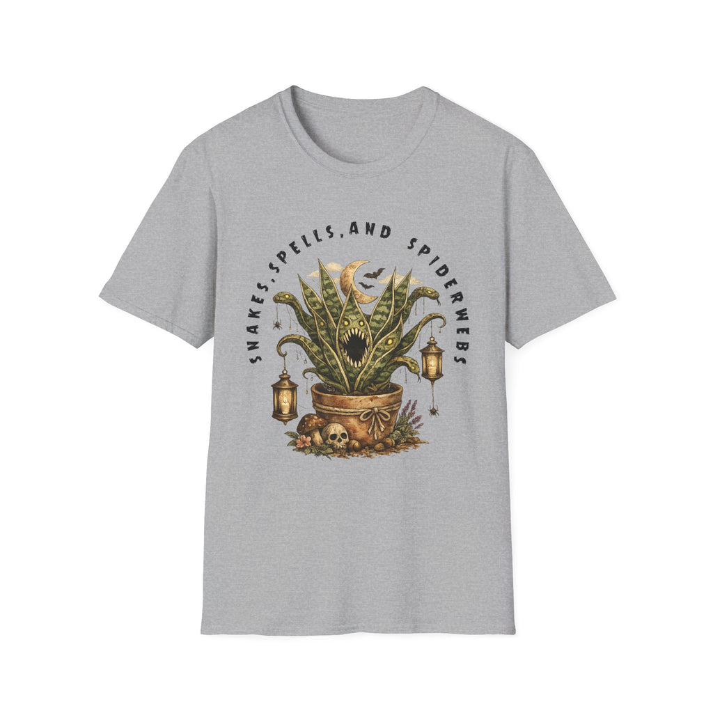Witchy Houseplant Tee — "Snakes, Spells, and Spiderwebs" Graphic T-Shirt