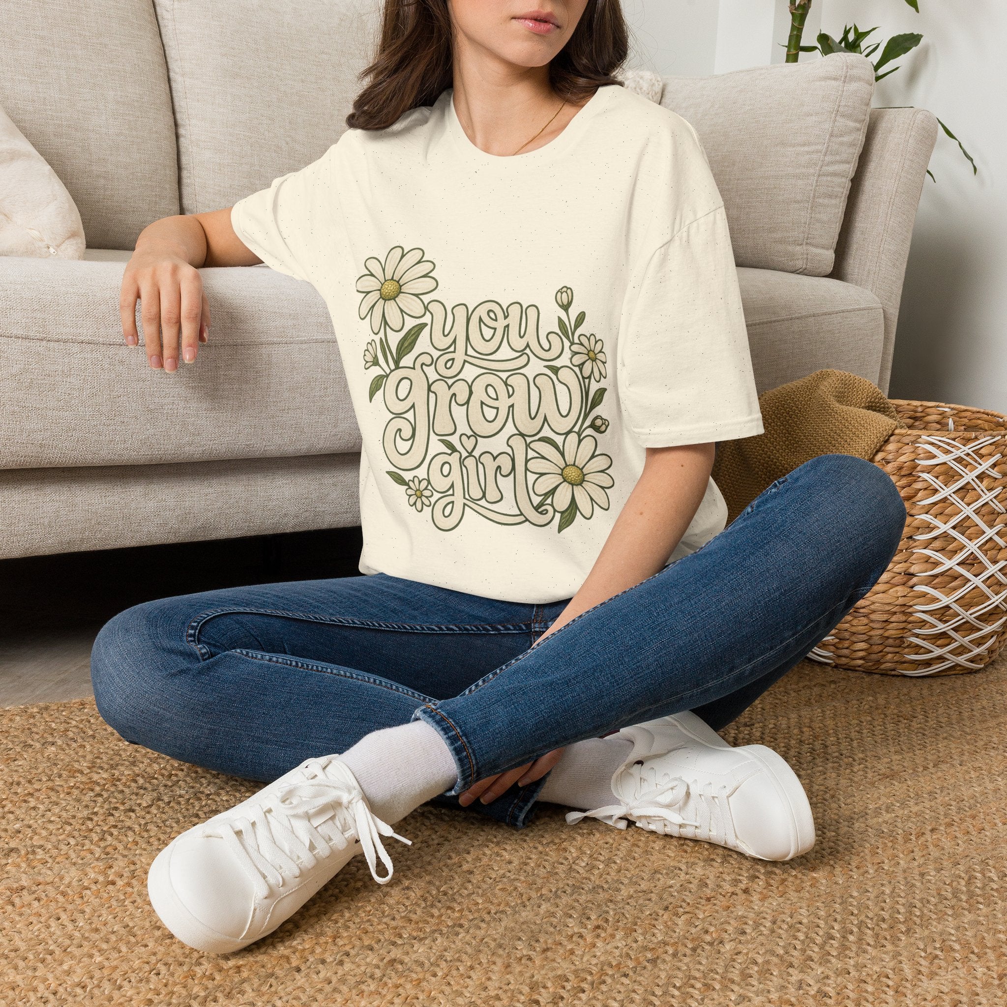 You Grow Girl Daisy T-Shirt — Retro Floral Positive Message Tee