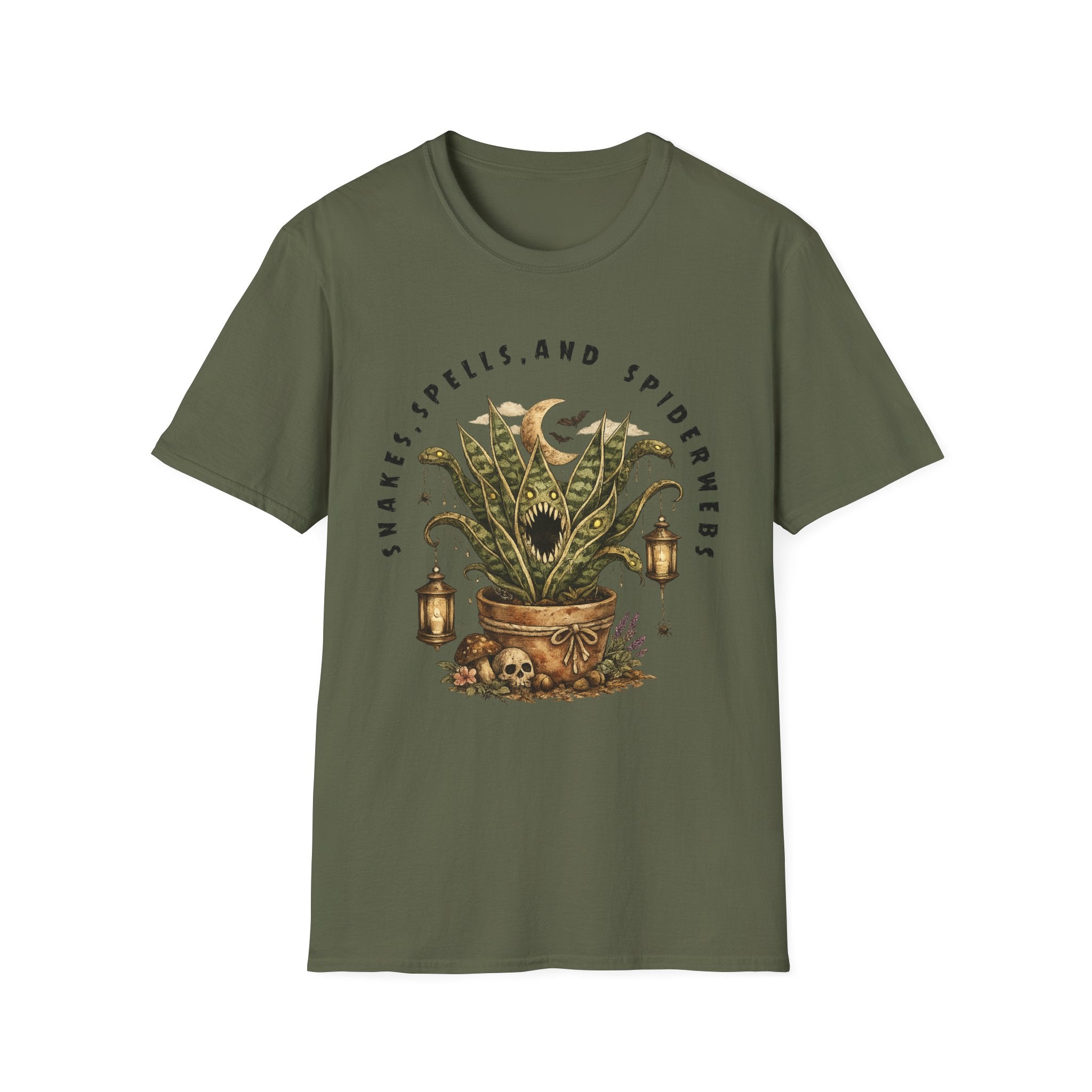 Witchy Houseplant Tee — "Snakes, Spells, and Spiderwebs" Graphic T-Shirt