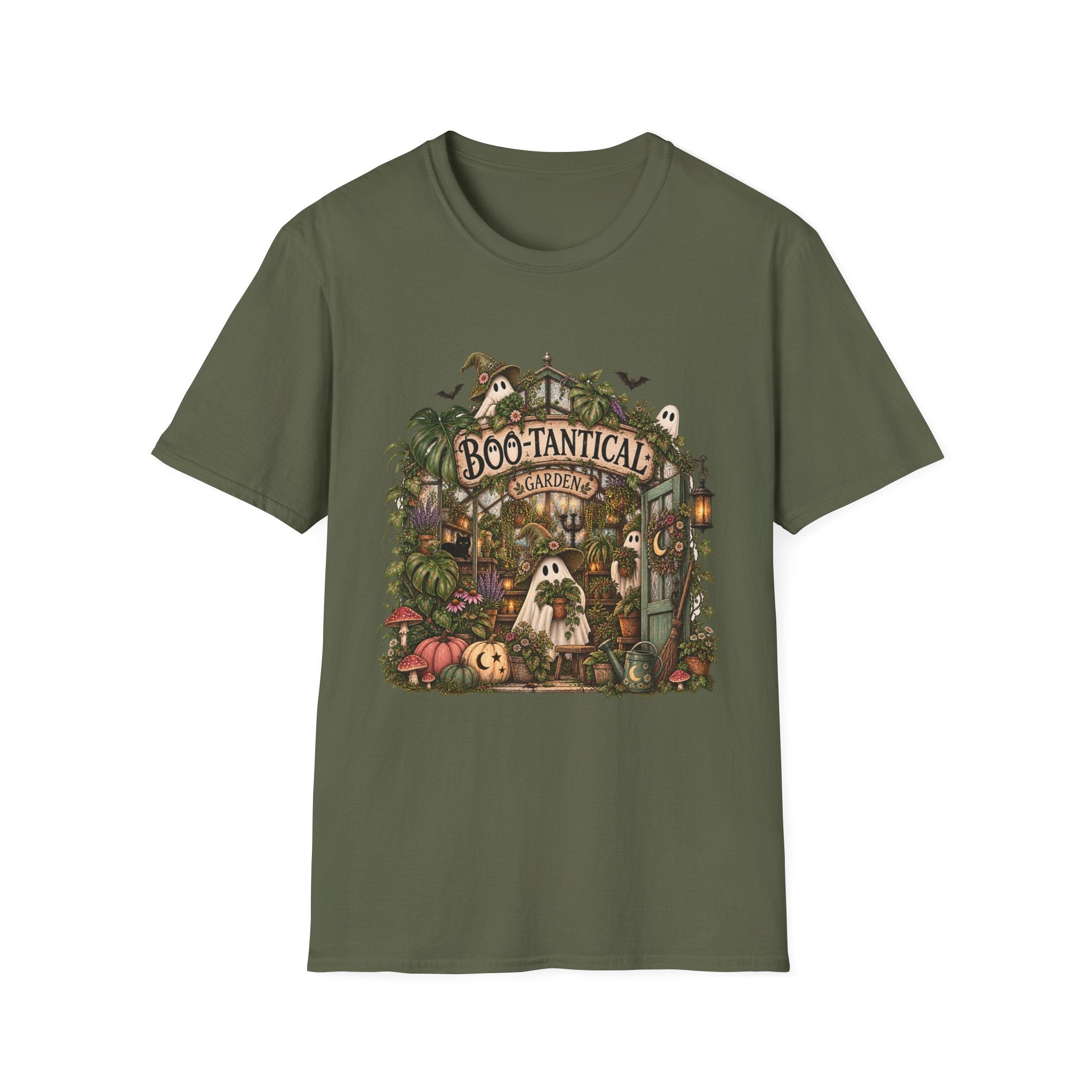 Boo-tanical Garden T-Shirt — Cute Halloween Ghosts & Haunted Greenhouse Tee