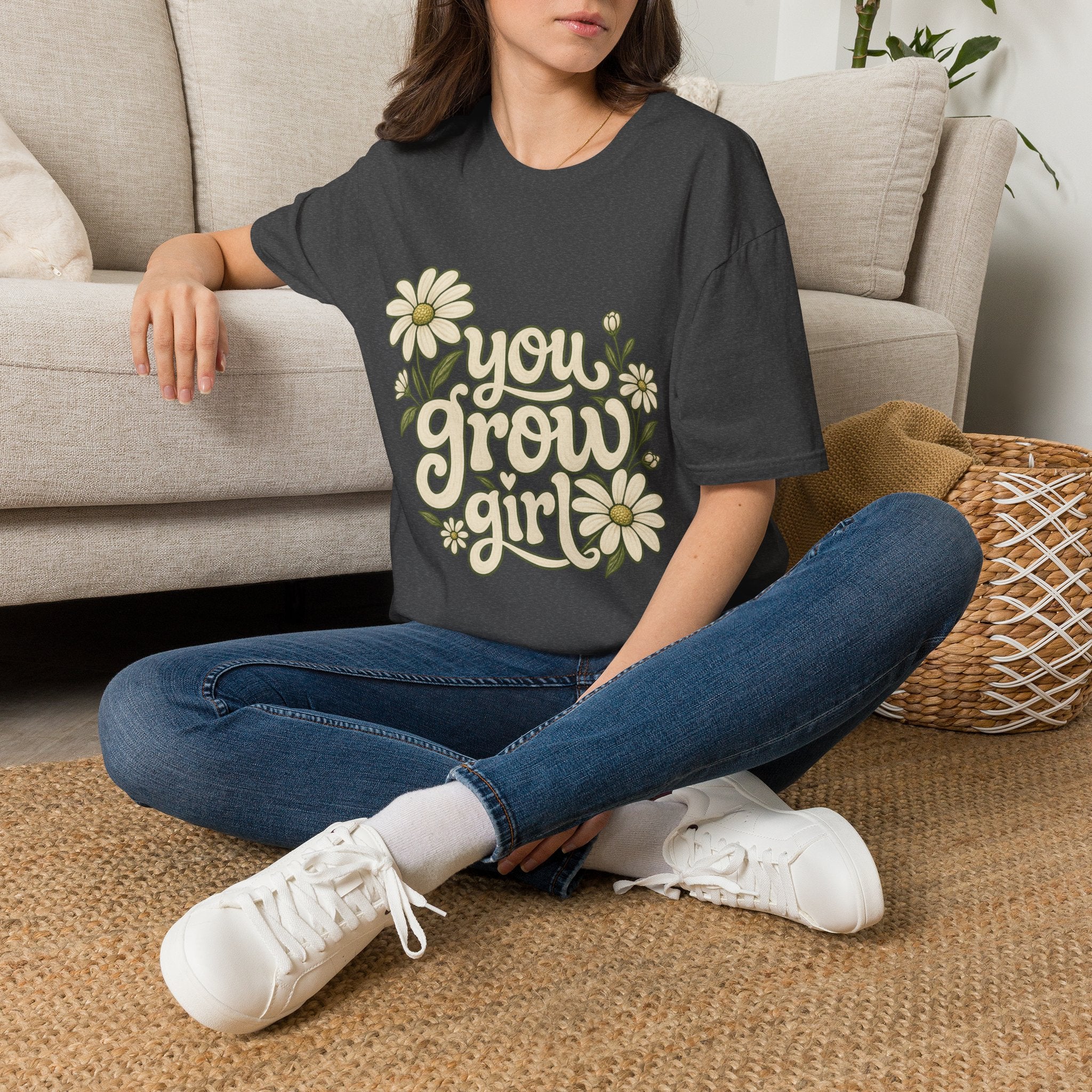 You Grow Girl Daisy T-Shirt — Retro Floral Positive Message Tee