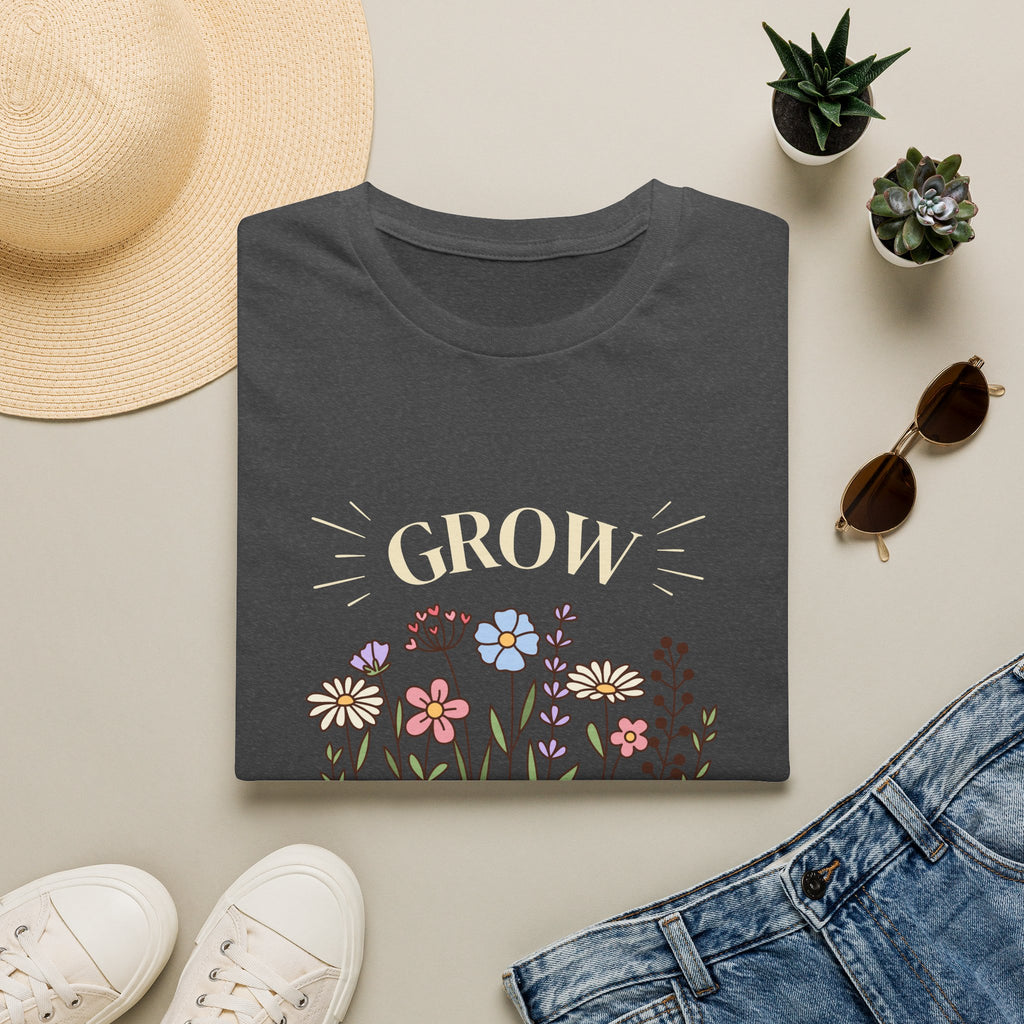 T-Shirt — "Grow" Floral Inspirational Tee ("Grow through what you go through")